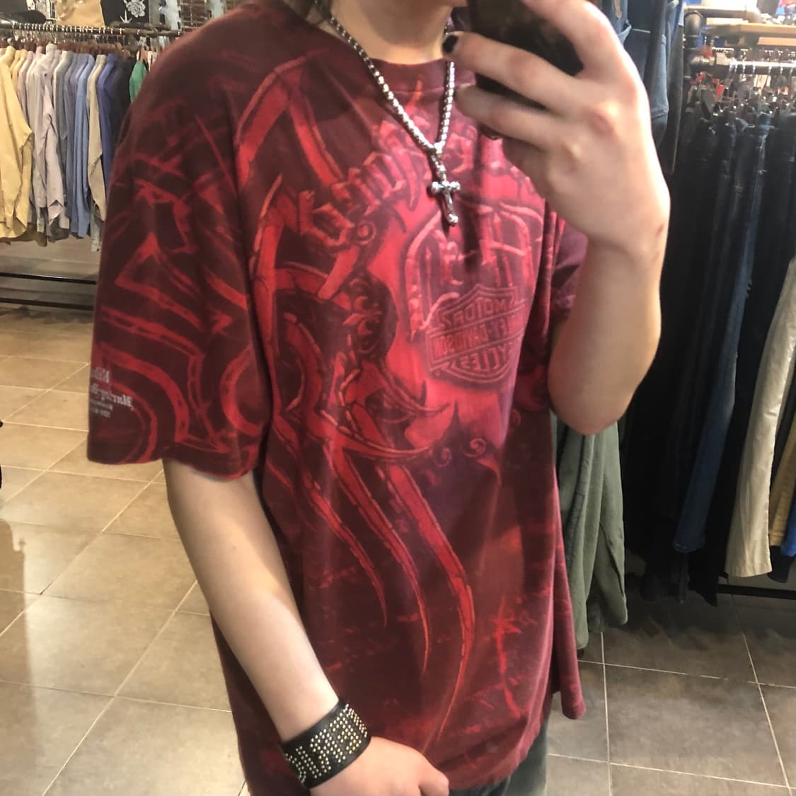 [NO.9] 할리데이비슨 y2k 버건디 반팔 티셔츠 상품이미지2