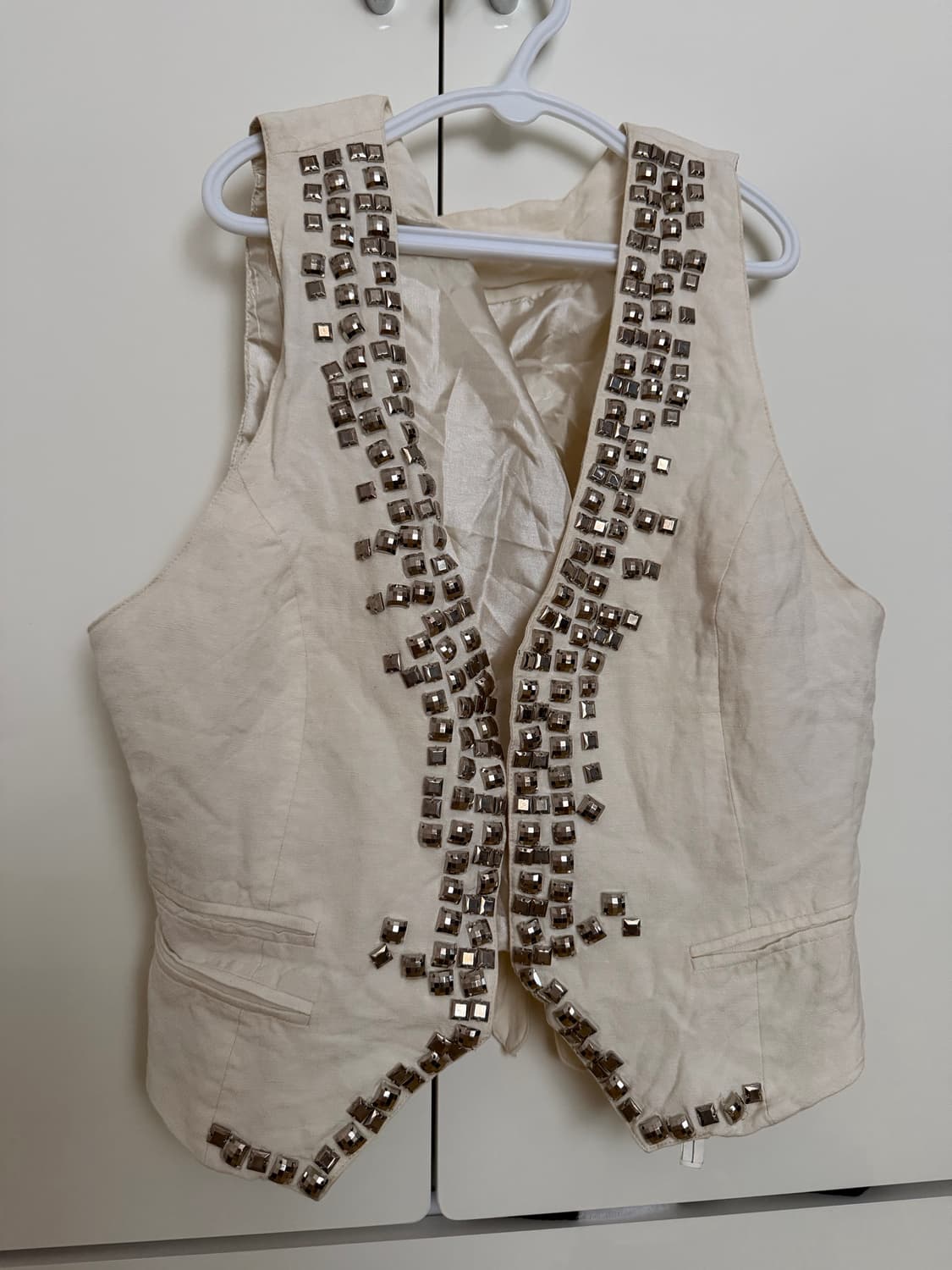 실버 큐빅 화이트/아이보리 락 펑크 베스트 상품이미지1