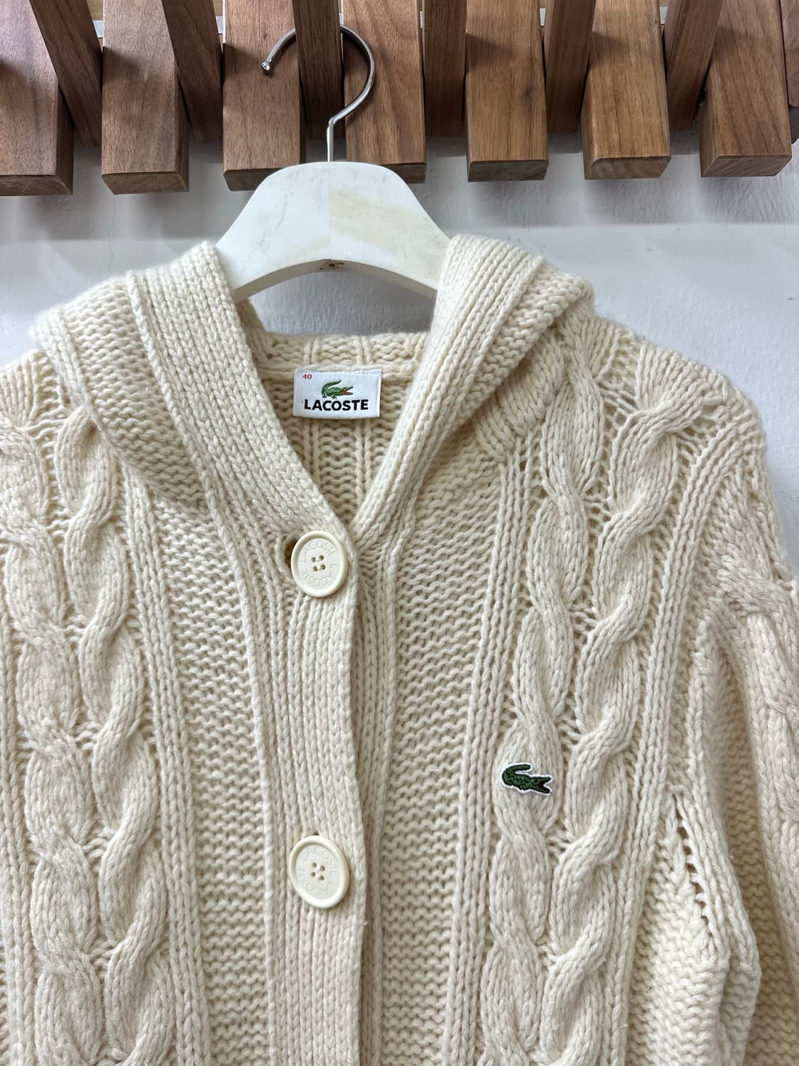 일본빈티지 라코스테 꽈배기 케이블 후드 니트 가디건 집업 상품이미지2