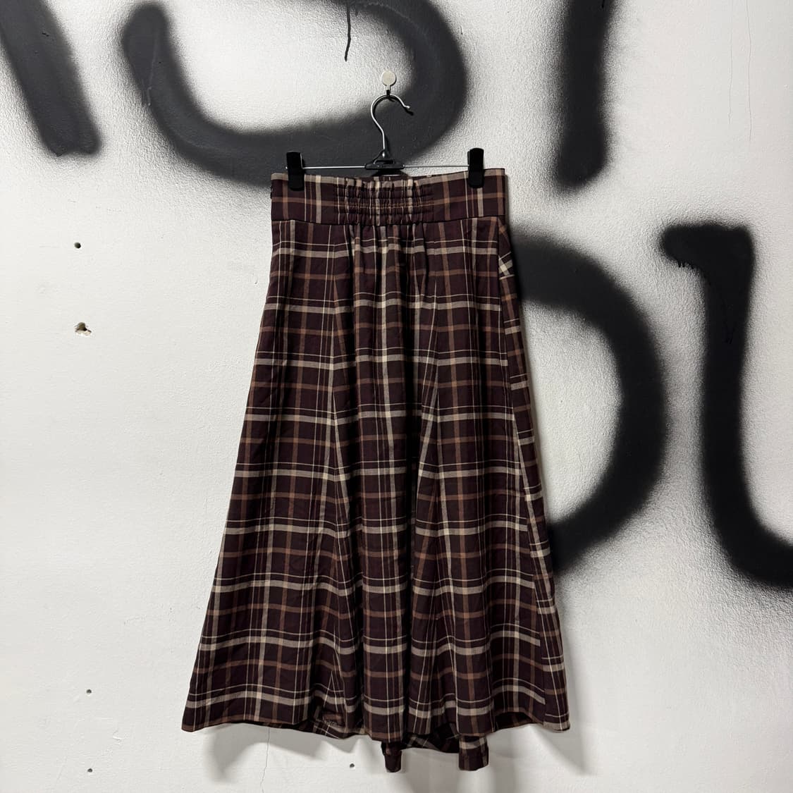 VTG 빈티지 브라운 체크 플레어 뒷 밴딩 롱 스커트 상품이미지2