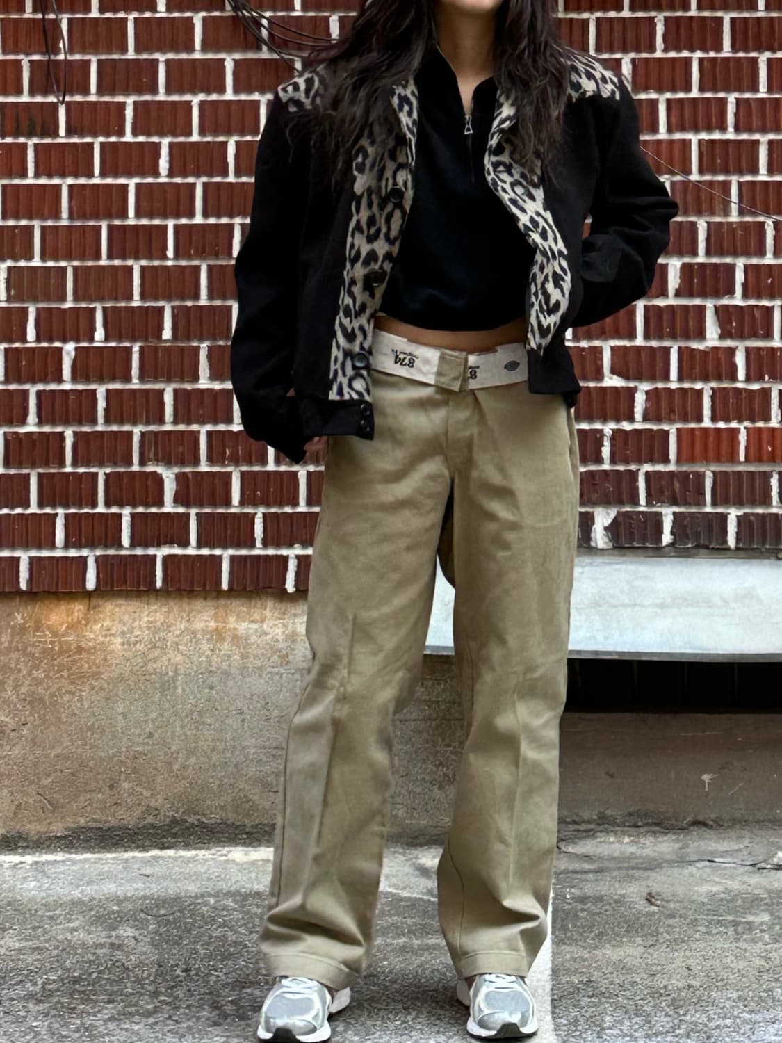 레오파드 자켓 폴로 크롭 니트 디키즈874팬츠 코디 상품이미지1