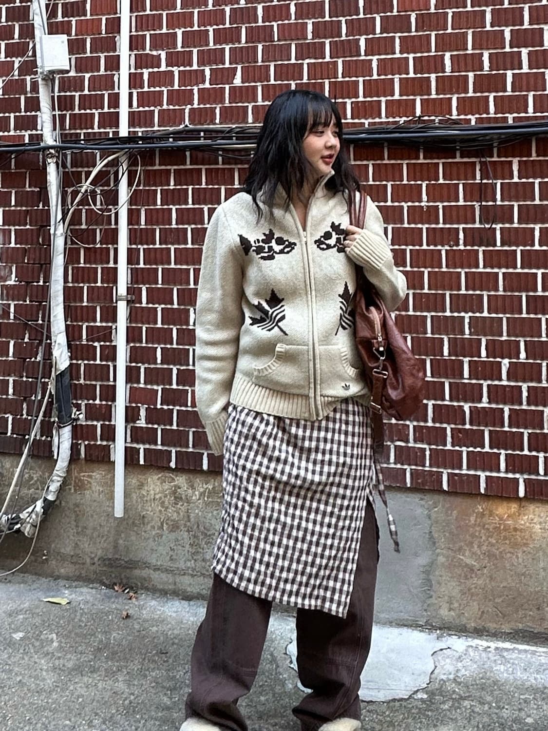 아디다스 뽀글이 아디다스 코위찬 체크 스커트 비슬로우 팬츠 코디세트 상품이미지4