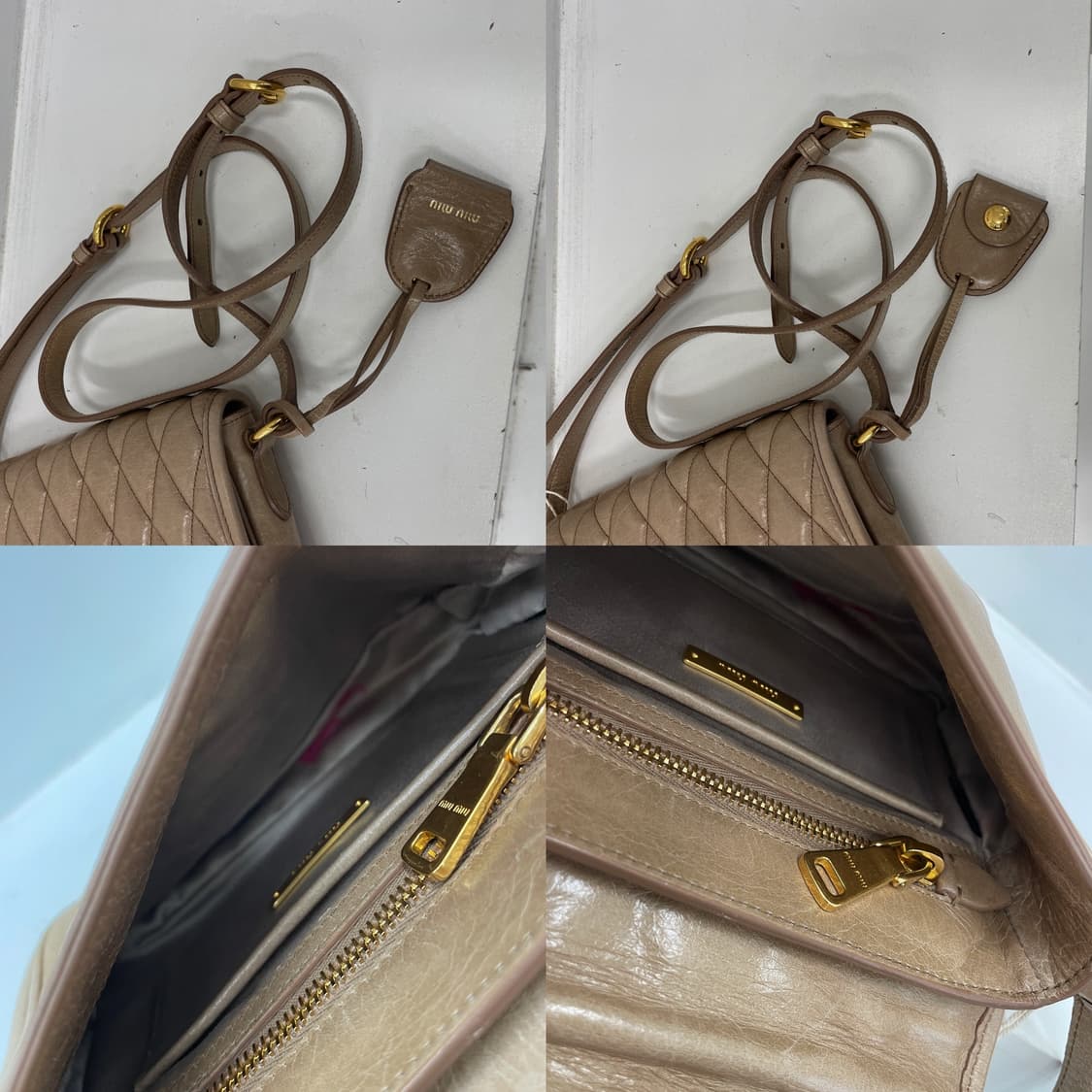 미우미우 퀼팅 비텔로 레더 베이지 클랩 스몰 크로스백 상품이미지10