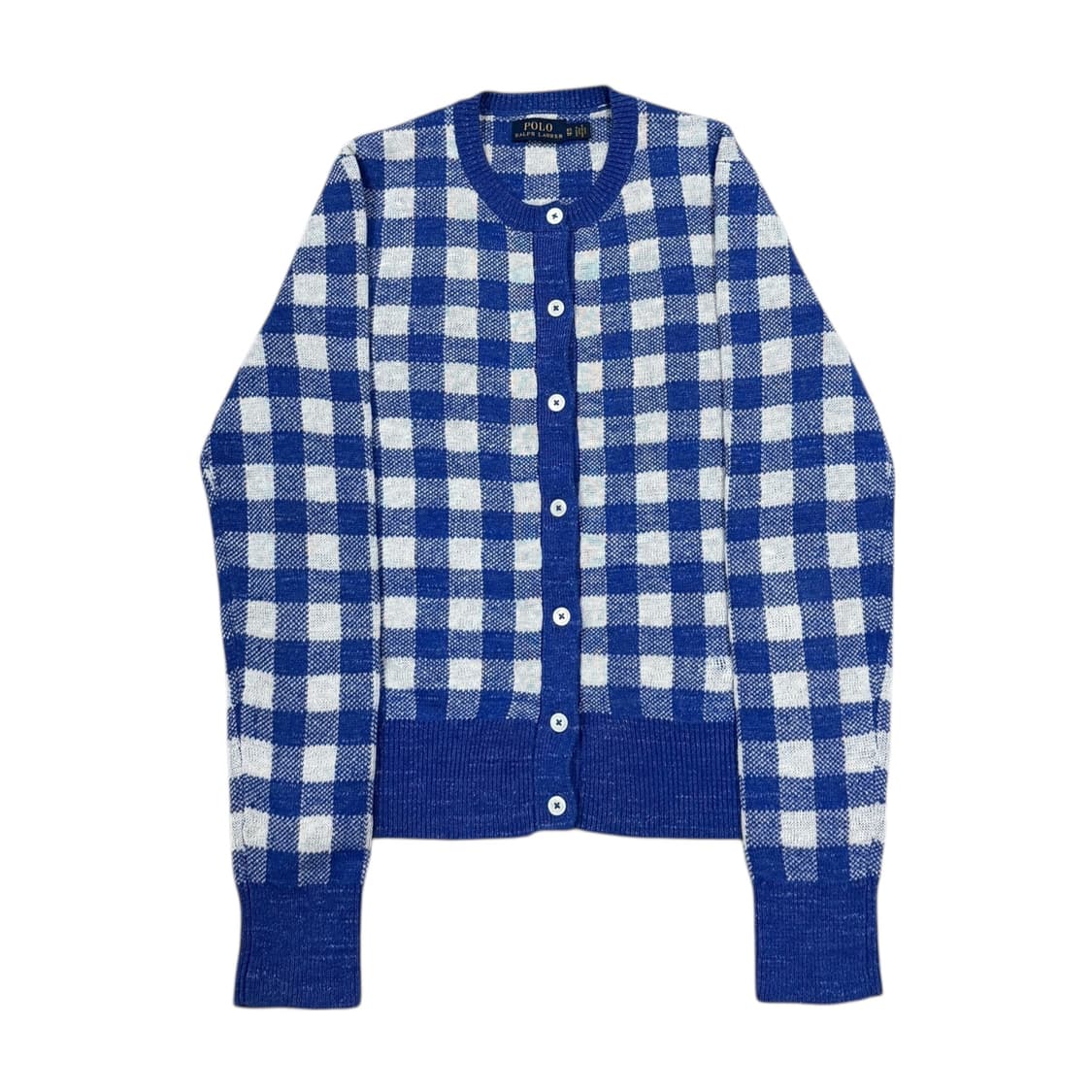 폴로 랄프로렌 체크 패턴 린넨 면 가디건 블루 XS 상품이미지1
