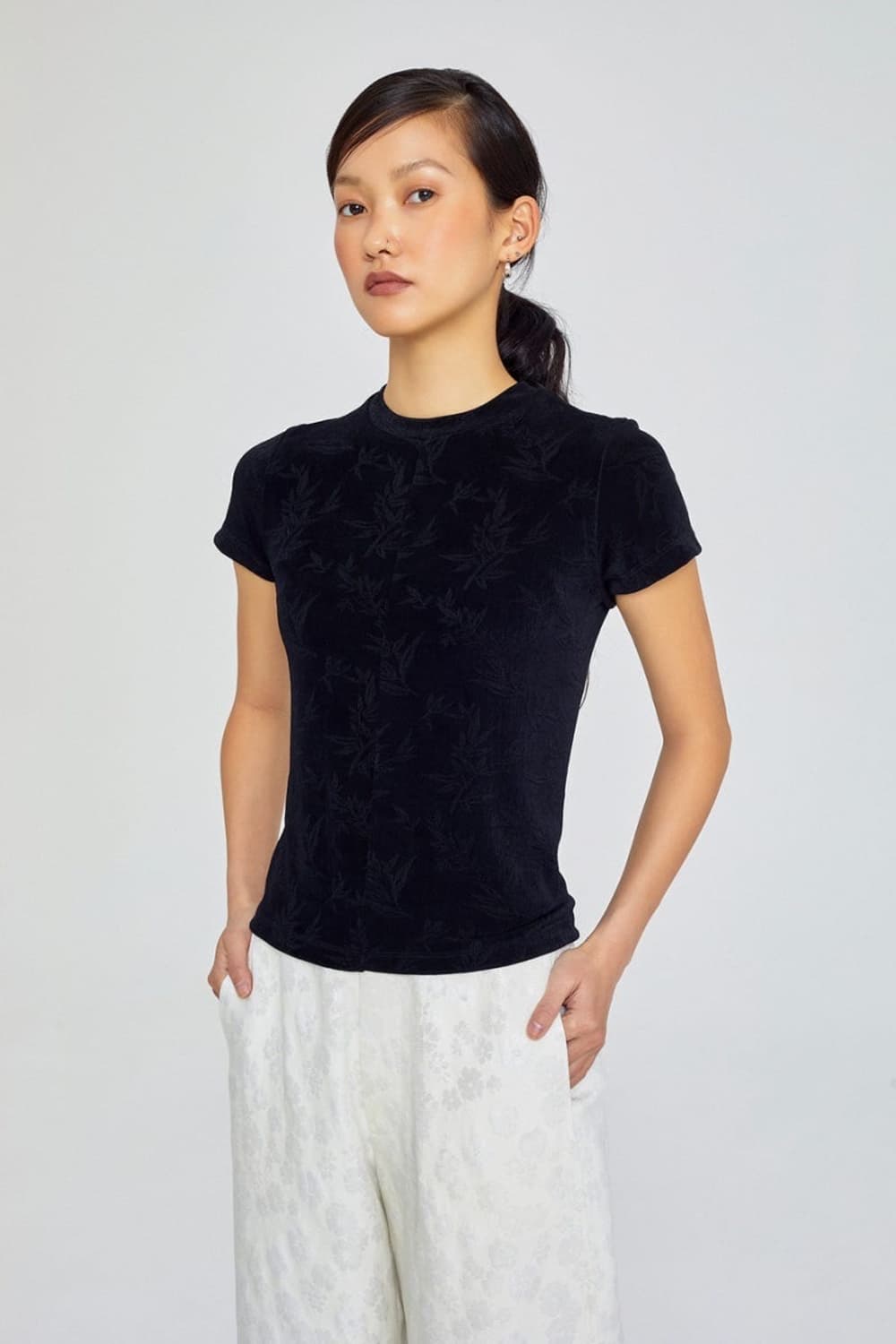 TEAK BAMBOO JACQUARD JERSEY TOP 상품이미지1