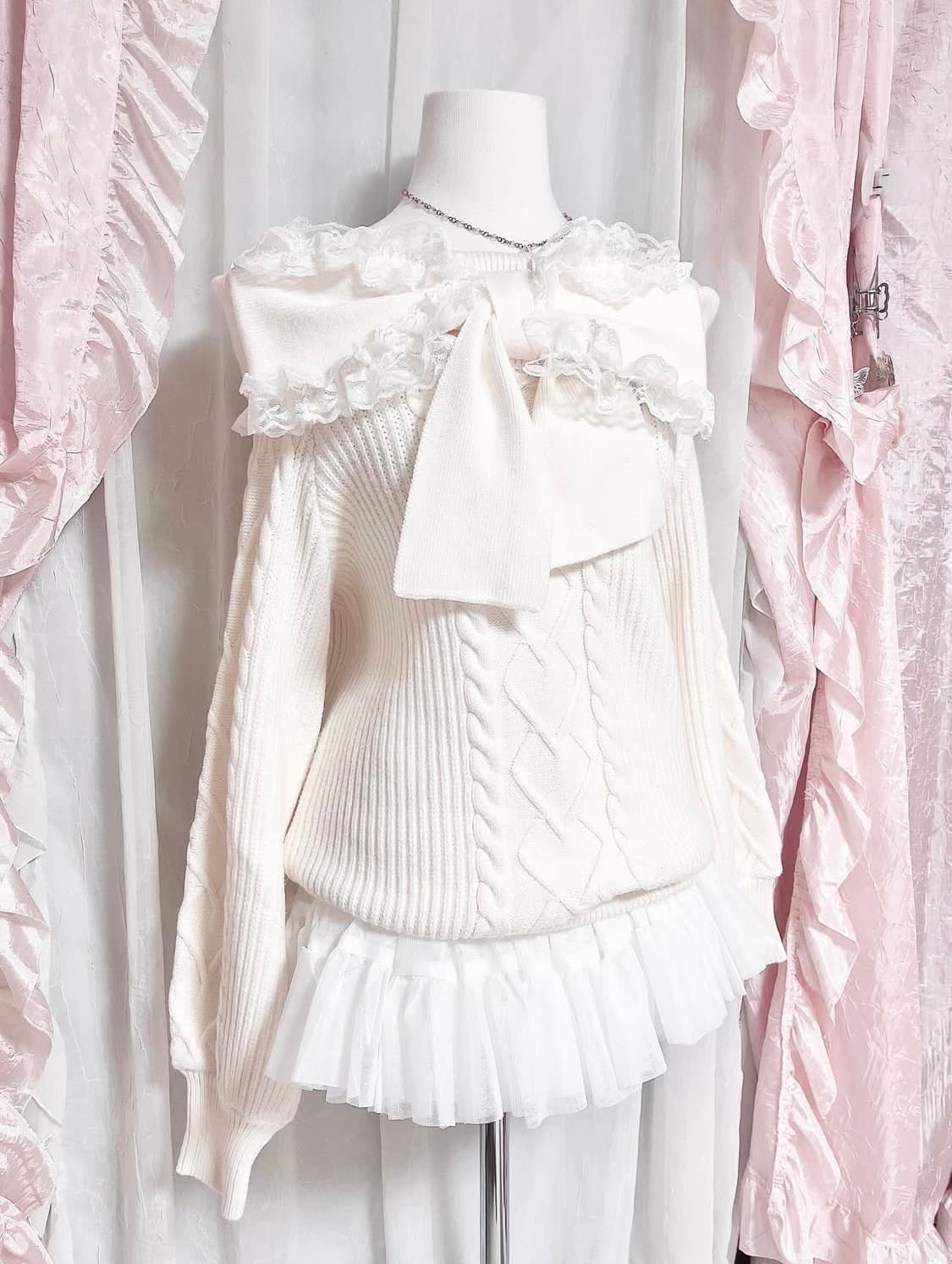 앙크루즈 빅리본 오프숄더 니트 로걀탑 리즈리사 트랄라라 유진빈티지히메갸루 상품이미지2