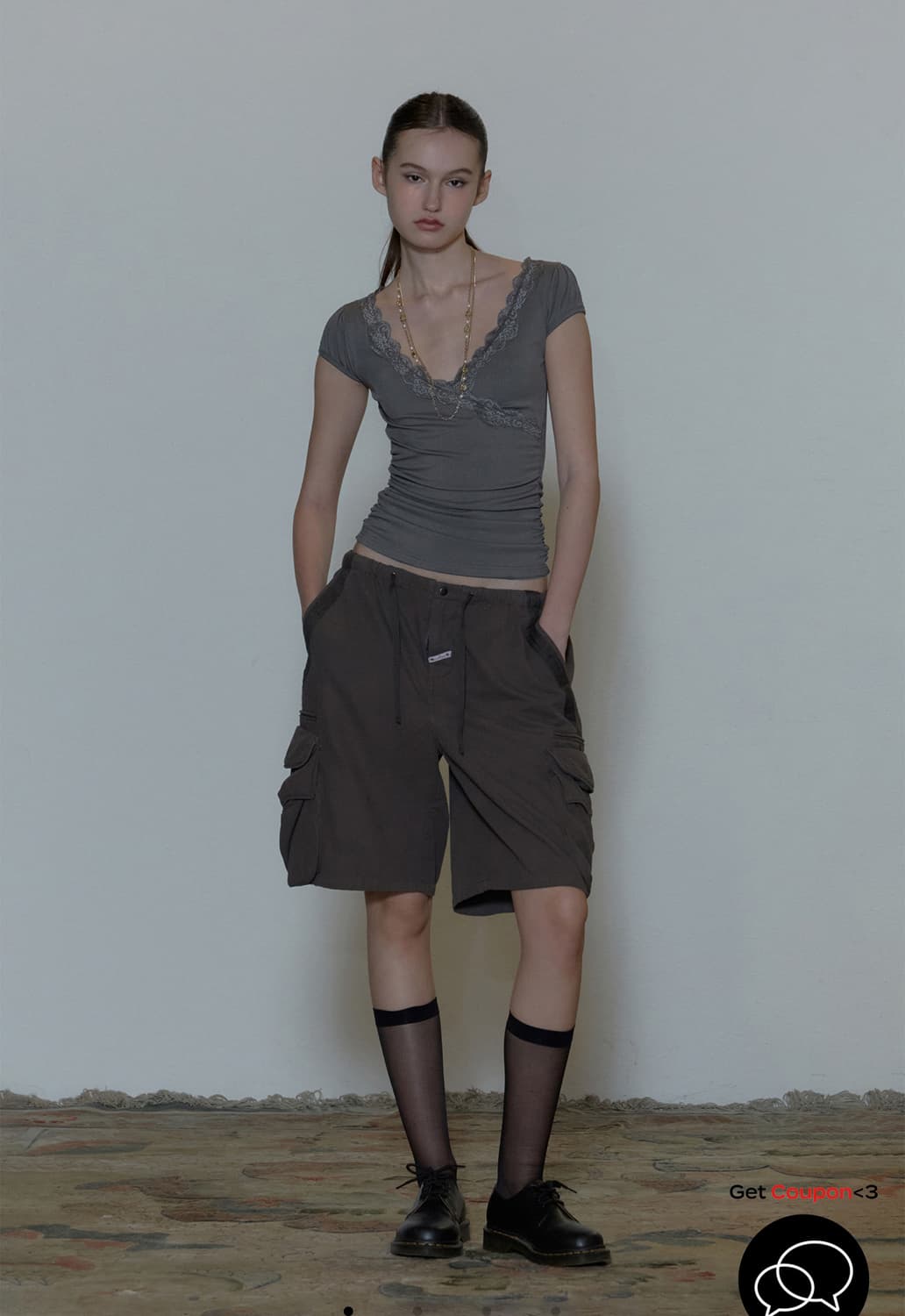 스컬프터 Lace Trim Wrap Tee Charcoal 상품이미지1