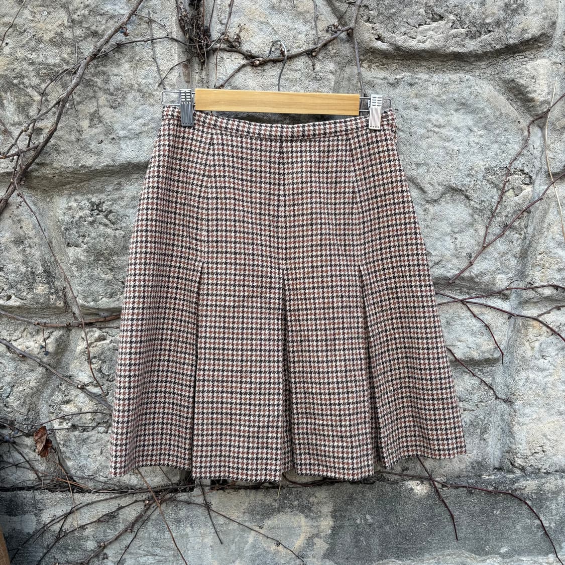 클래식 플리츠 A라인 미니 스커트 빈티지 체크 패턴 울 치마 상품이미지1