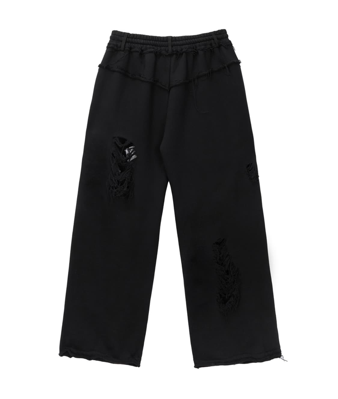 트리밍버드 스크래치 데미지 와이드 스웻 팬츠 블랙 상품이미지2