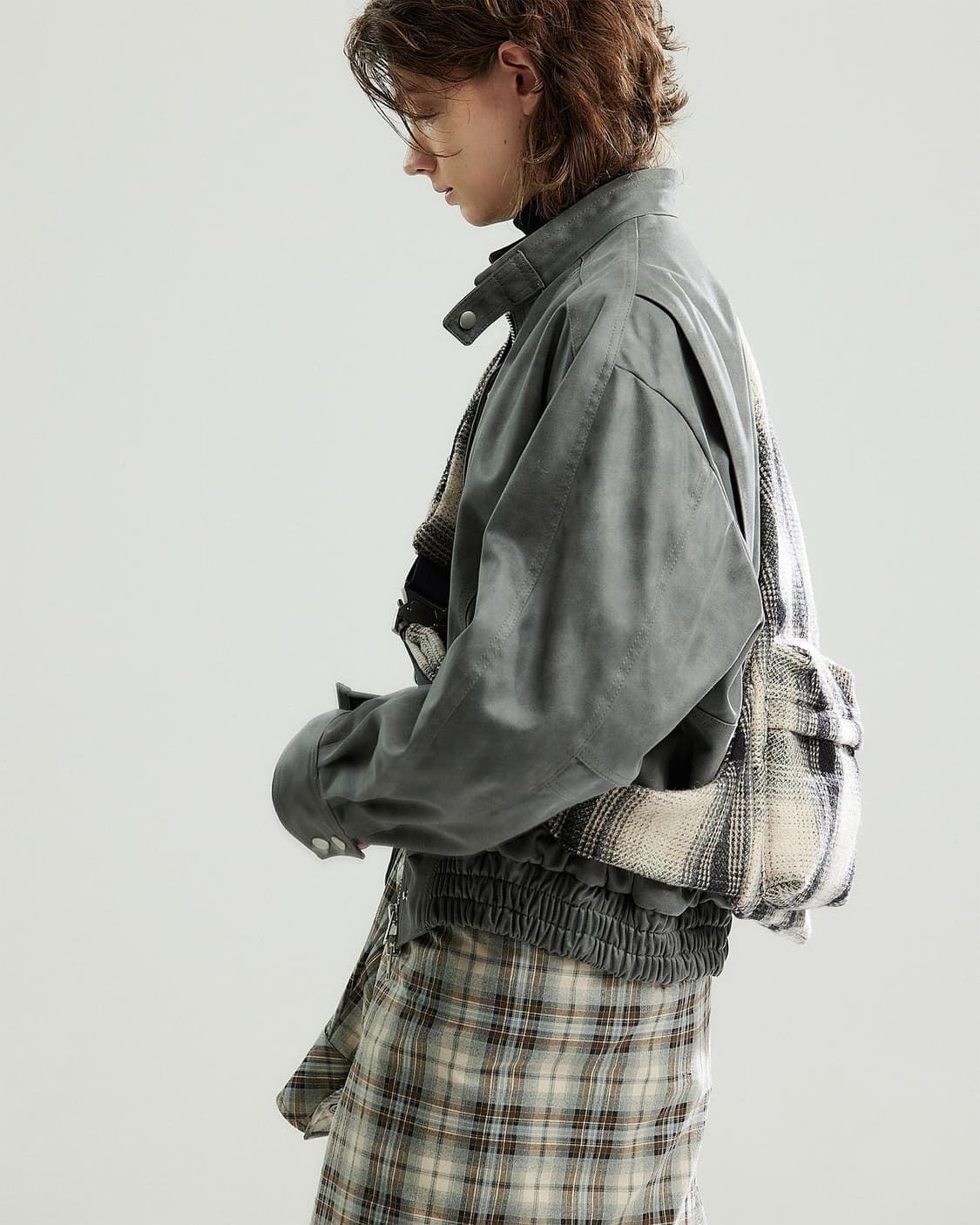 [HALEINE]GREY biker detail Scraped faux  상품이미지1