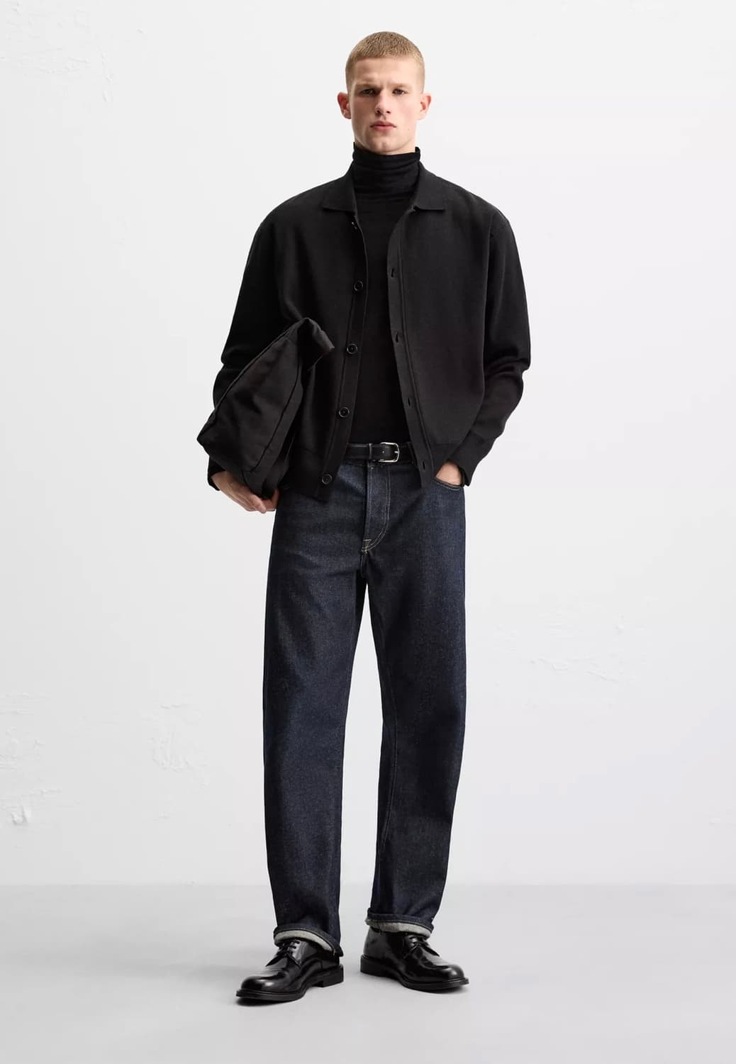 자라 블랙 릴렉스핏 카라 가디건 상품이미지1