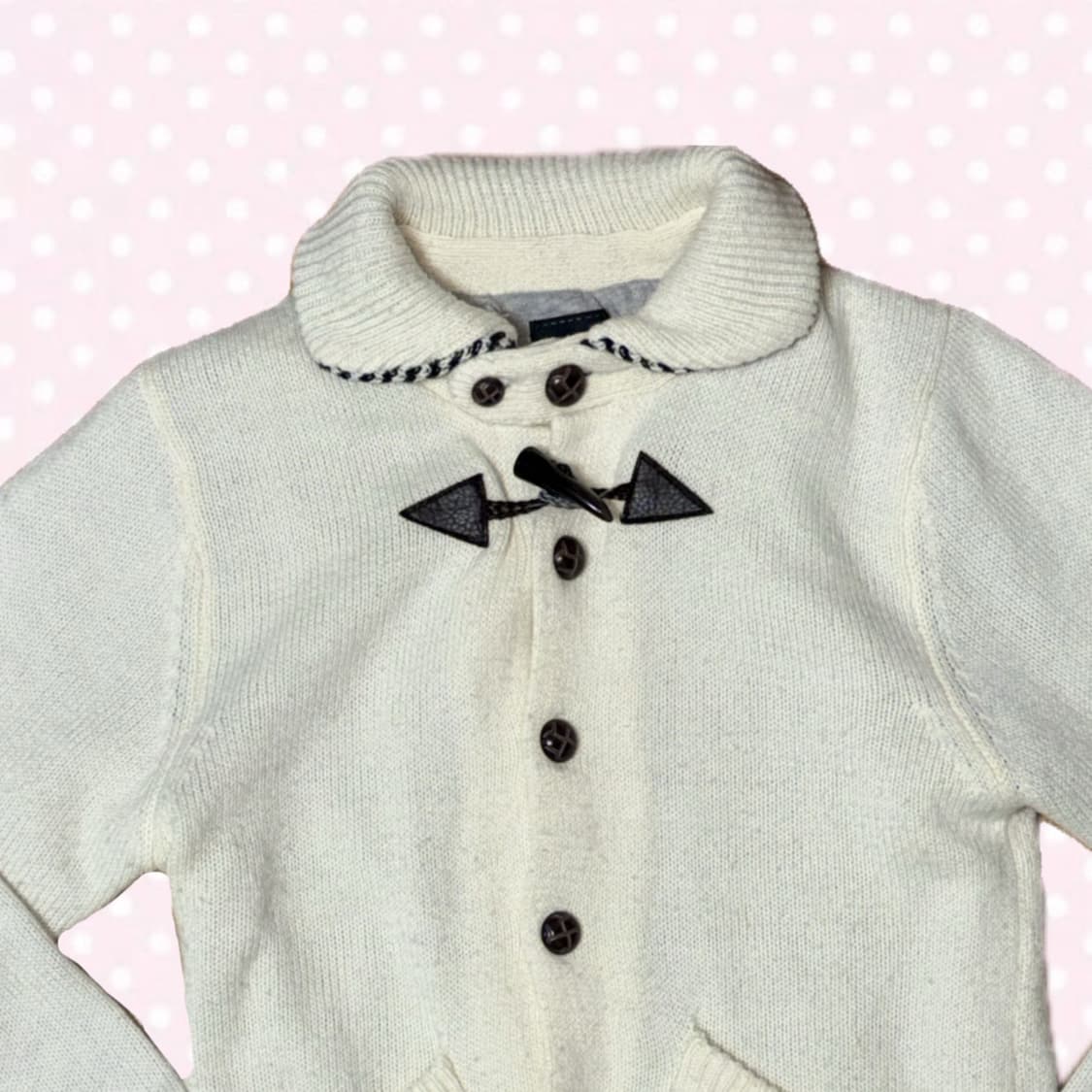 모리걸 떡볶이단추 아이보리색 니트 메론빵단추 가디건 아우터 상품이미지2