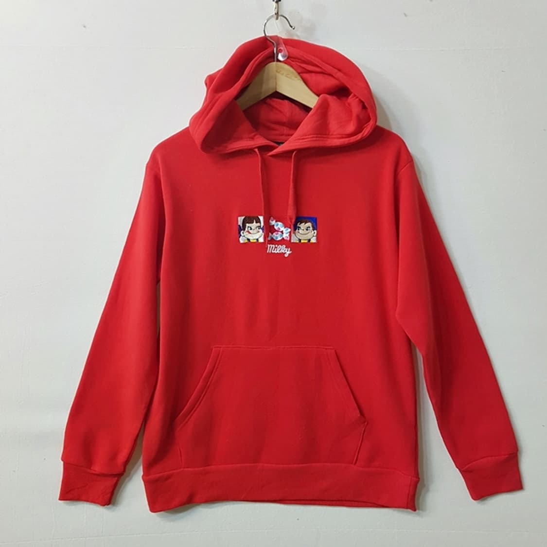 milky 페코짱 기모 후드 티셔츠 레드 상품이미지1