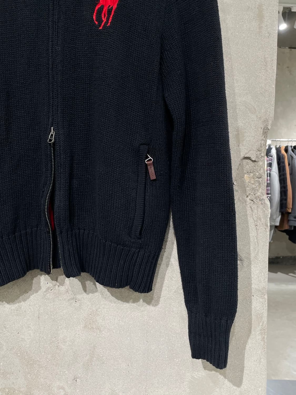 폴로 랄프로렌 블랙 빅 레드포니 투 웨이 집업 니트 자켓 상품이미지5