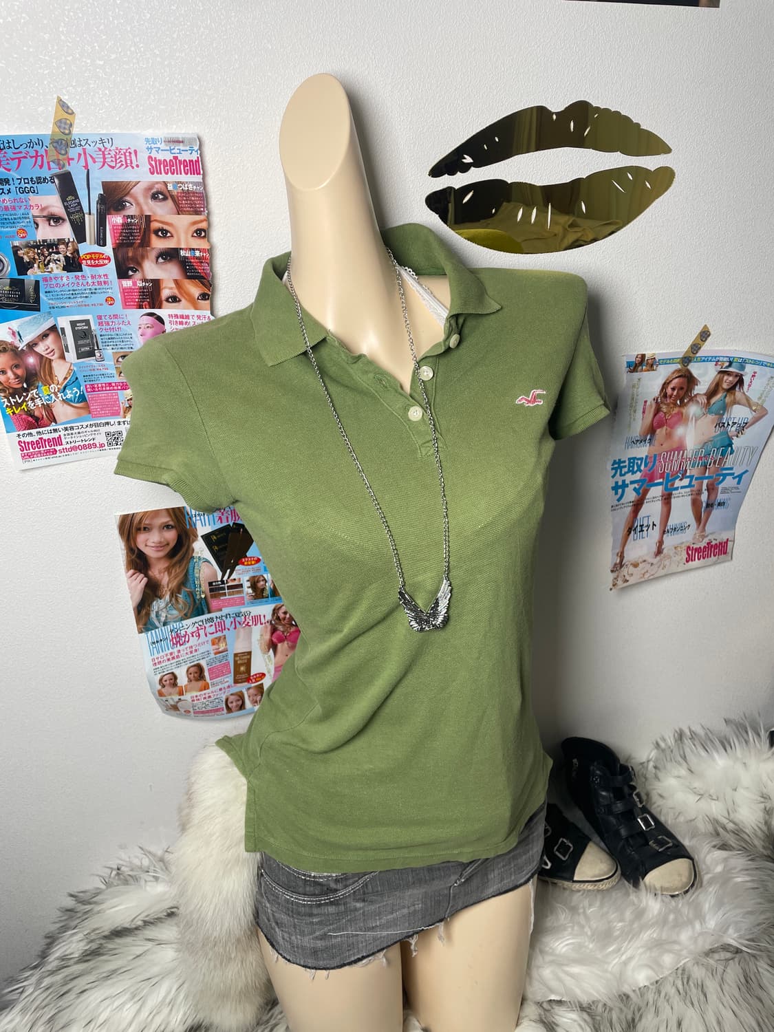 Holister 홀리스터 핀터깔 연두 반팔 카라티 상품이미지1