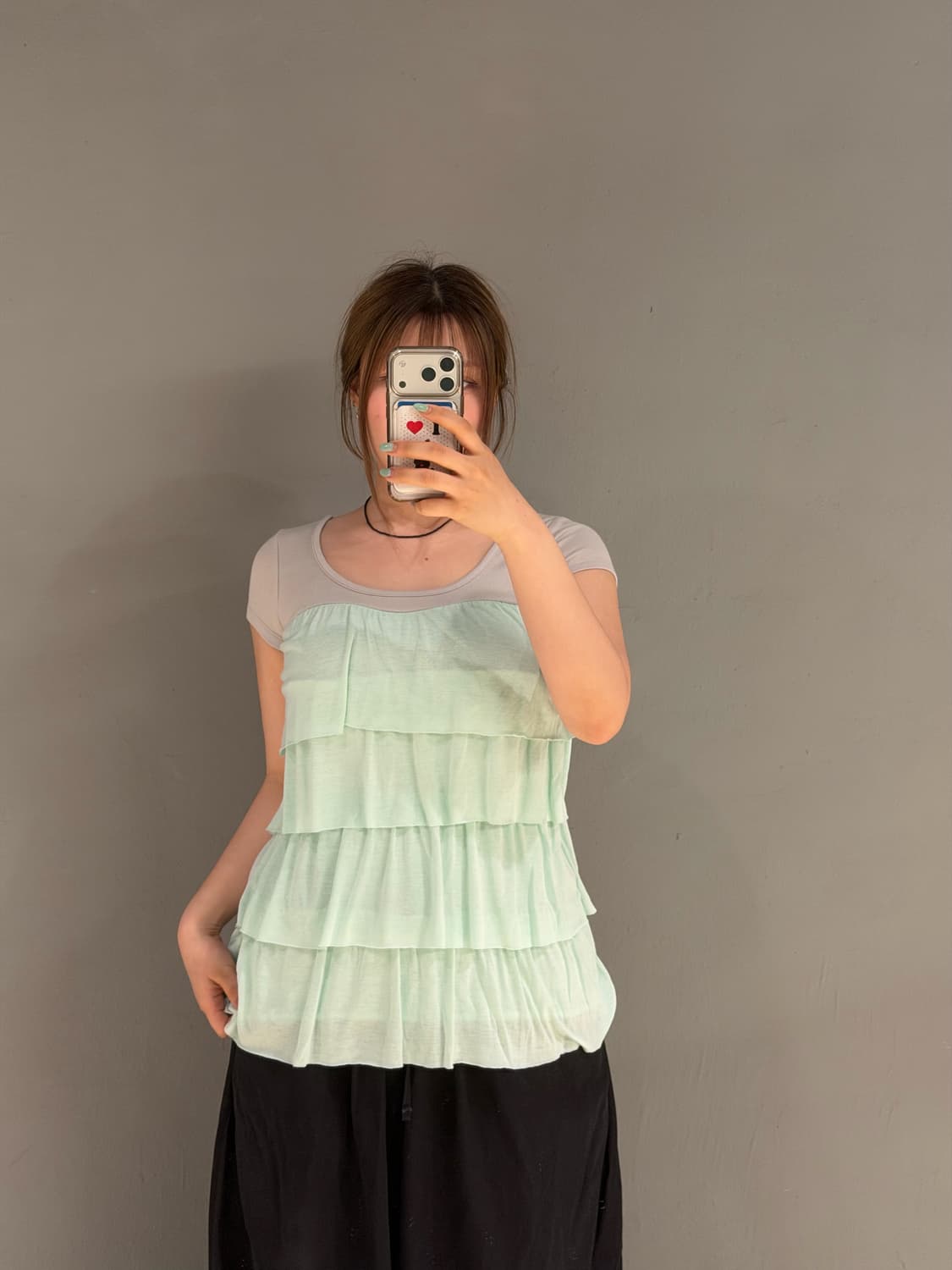 grey + mint can-can frill detail top 상품이미지2