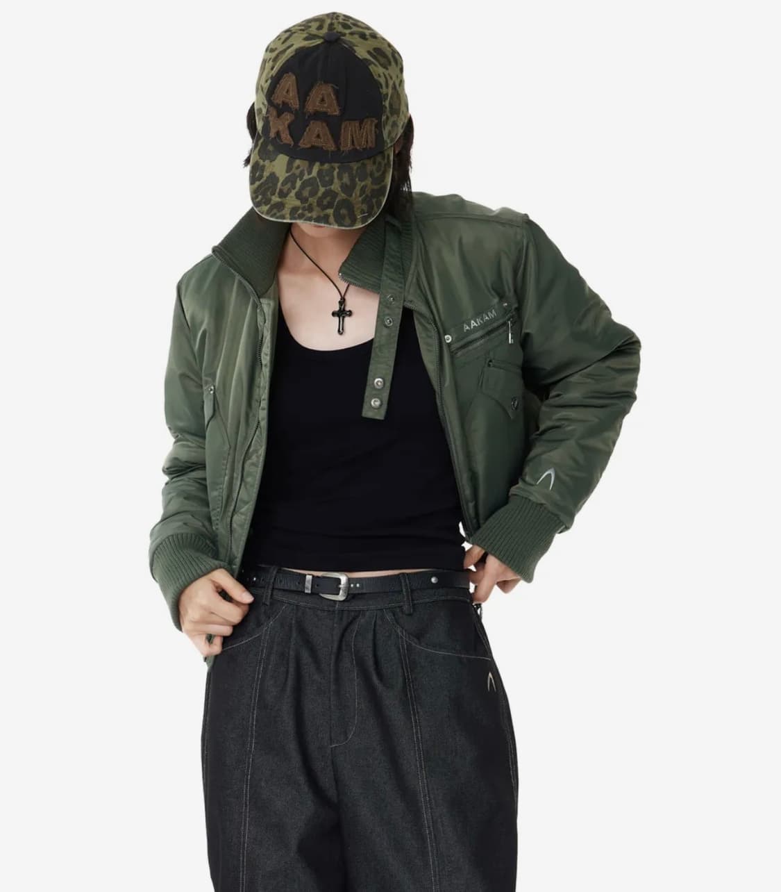 High-Neck Bomber Jacket (Khaki) 상품이미지3