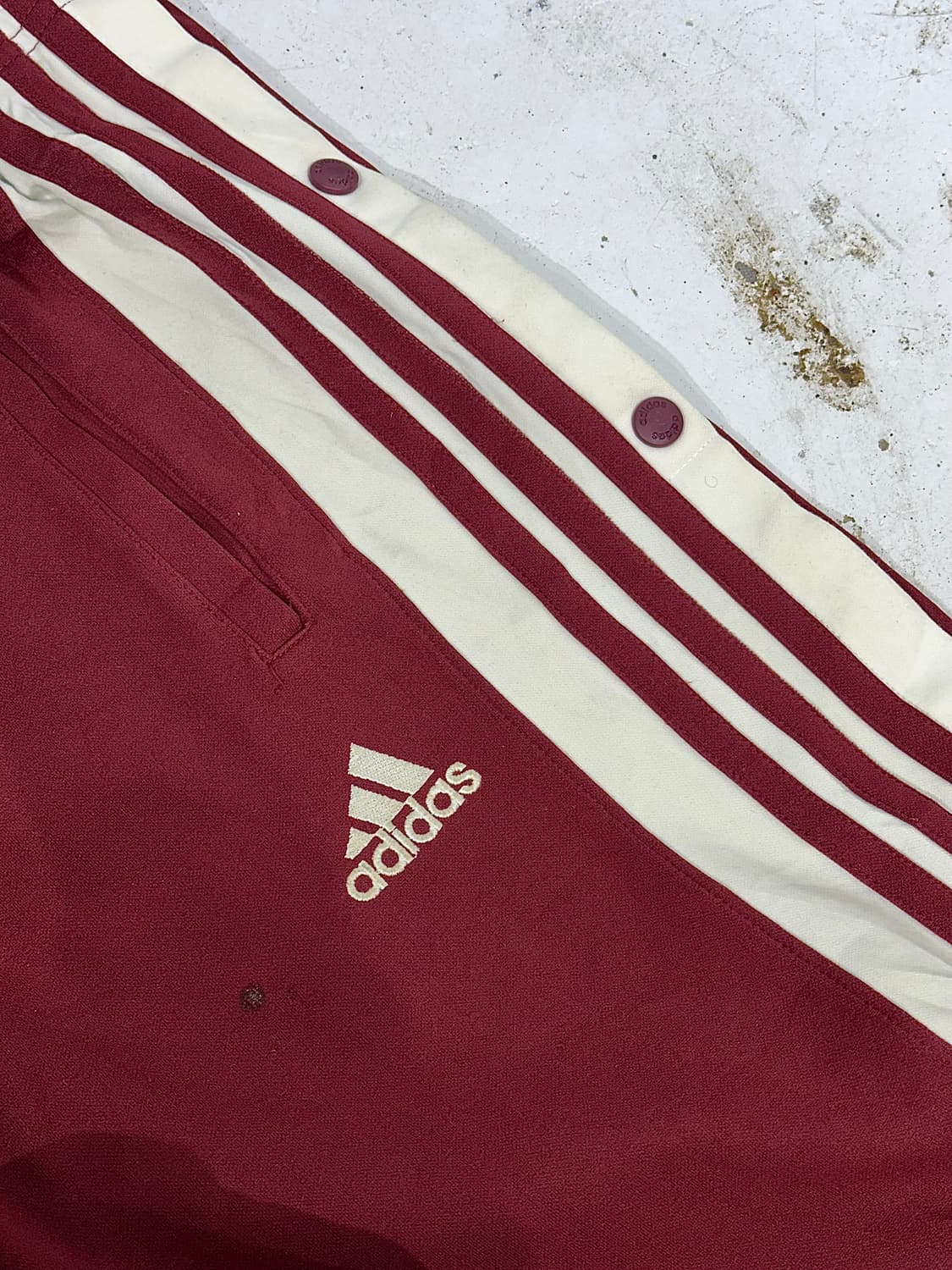90s 아디다스 버건디 스냅 단추 화이트 삼선 와이드 트레이닝 바지 M 상품이미지6