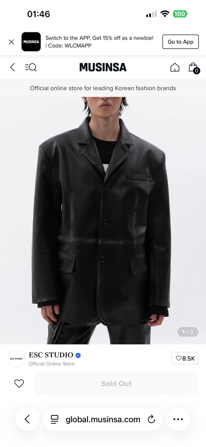 (구매) esc studio washing leather 블랙2size 상품이미지1