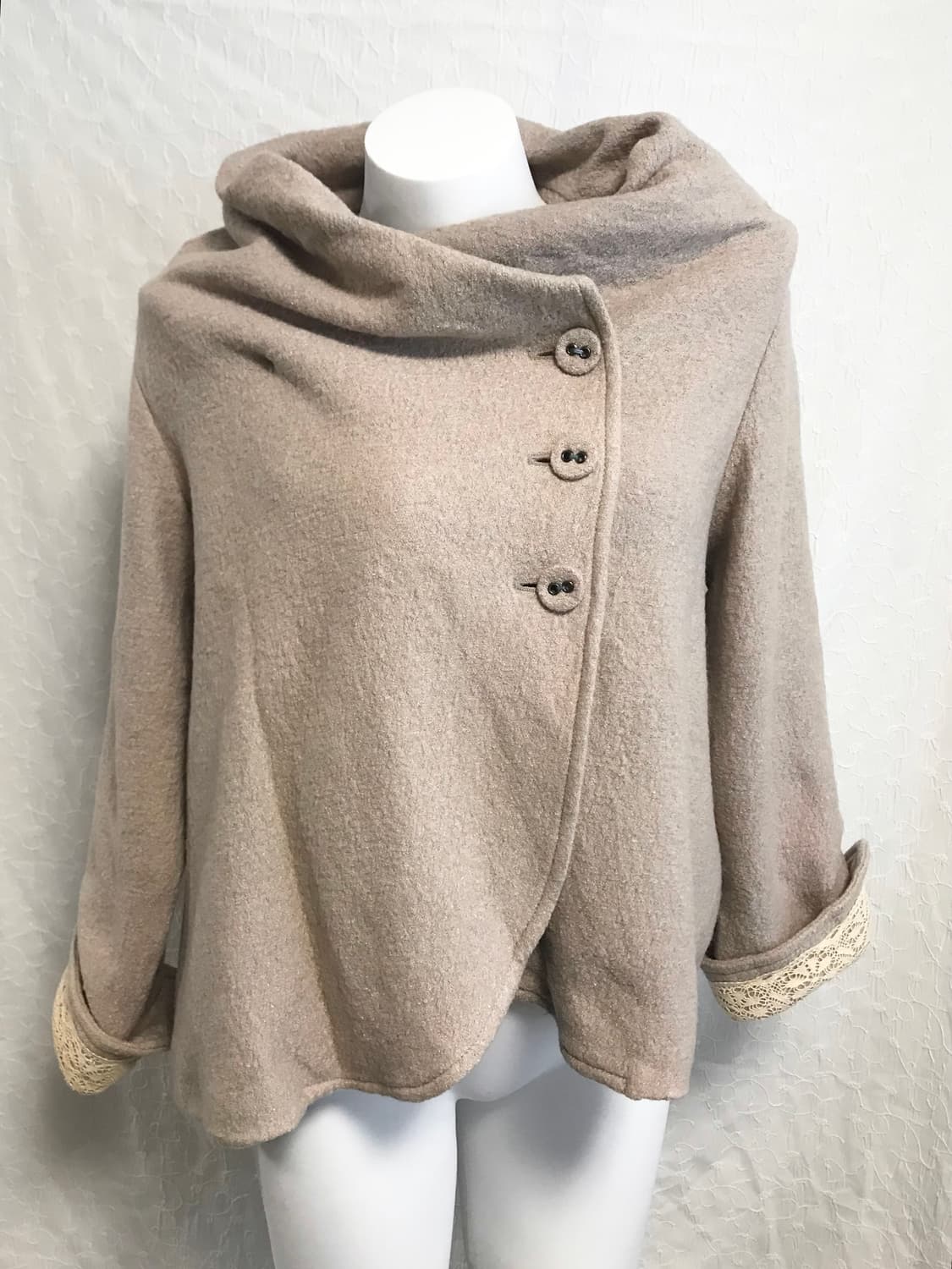 빈티지 너드 모리 사선 버튼 레이스 울 코트 자켓 상품이미지3