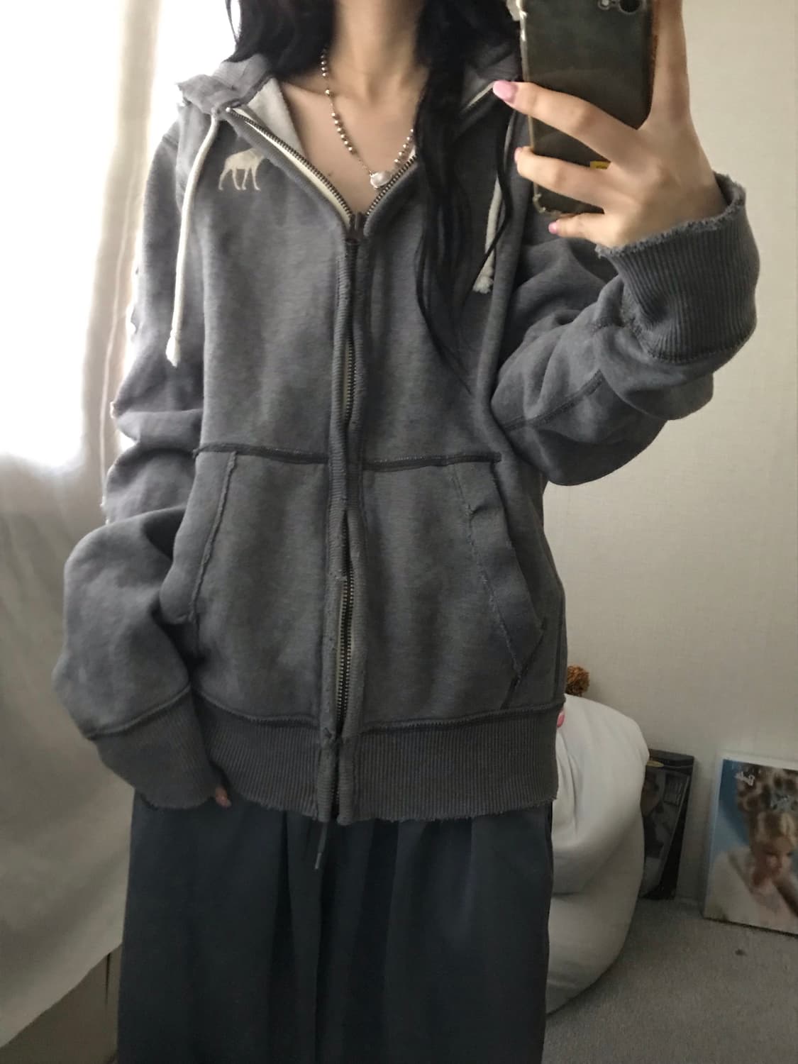 아베크롬비 그레이 사이드로고 후드집업 상품이미지1