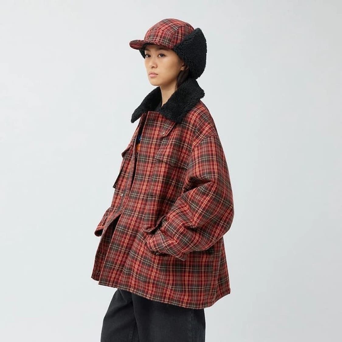 GU X 뷰티풀 피플 체크 보아 후리스 플리스 자켓 블루종 L 상품이미지9