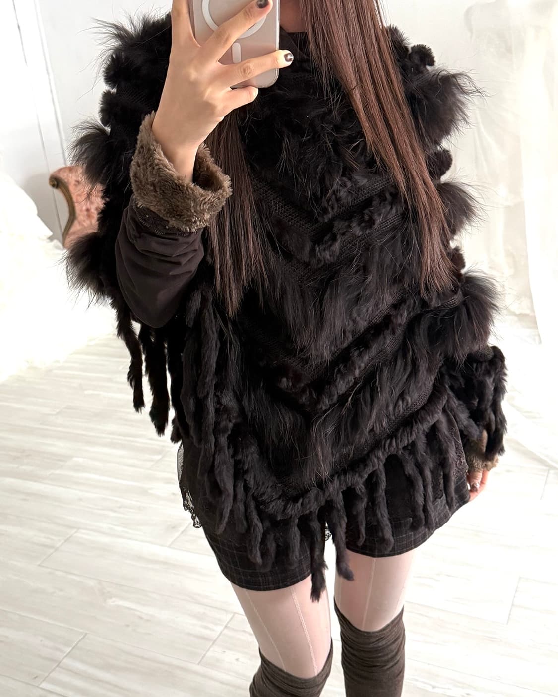 Deep brown fairy rabbit fur cape 상품이미지3