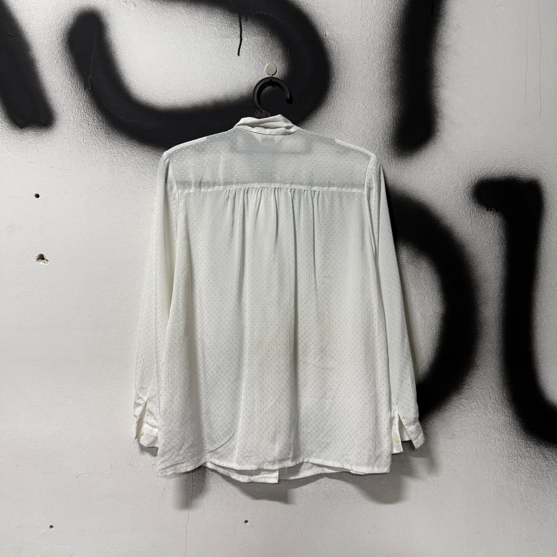 VTG 빈티지 긱시크 화이트 도트 패턴 타이 블라우스 셔츠 상품이미지2