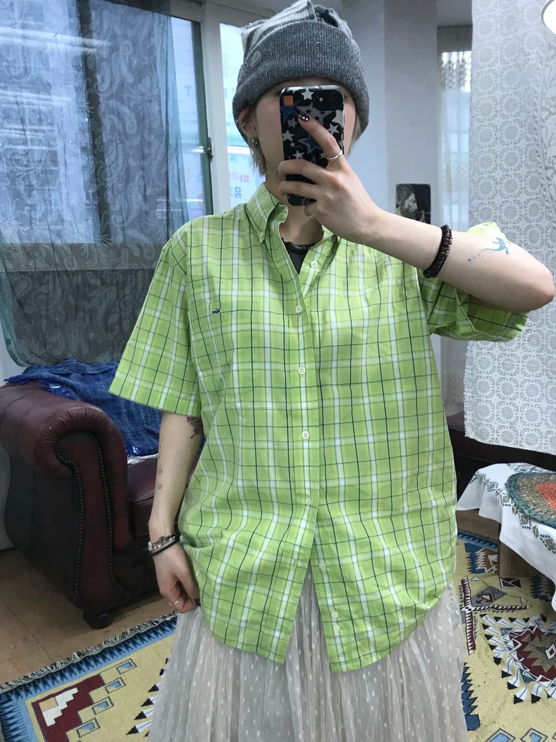 라코스테 자수 체크 반팔 셔츠 (Z1021) 상품이미지1