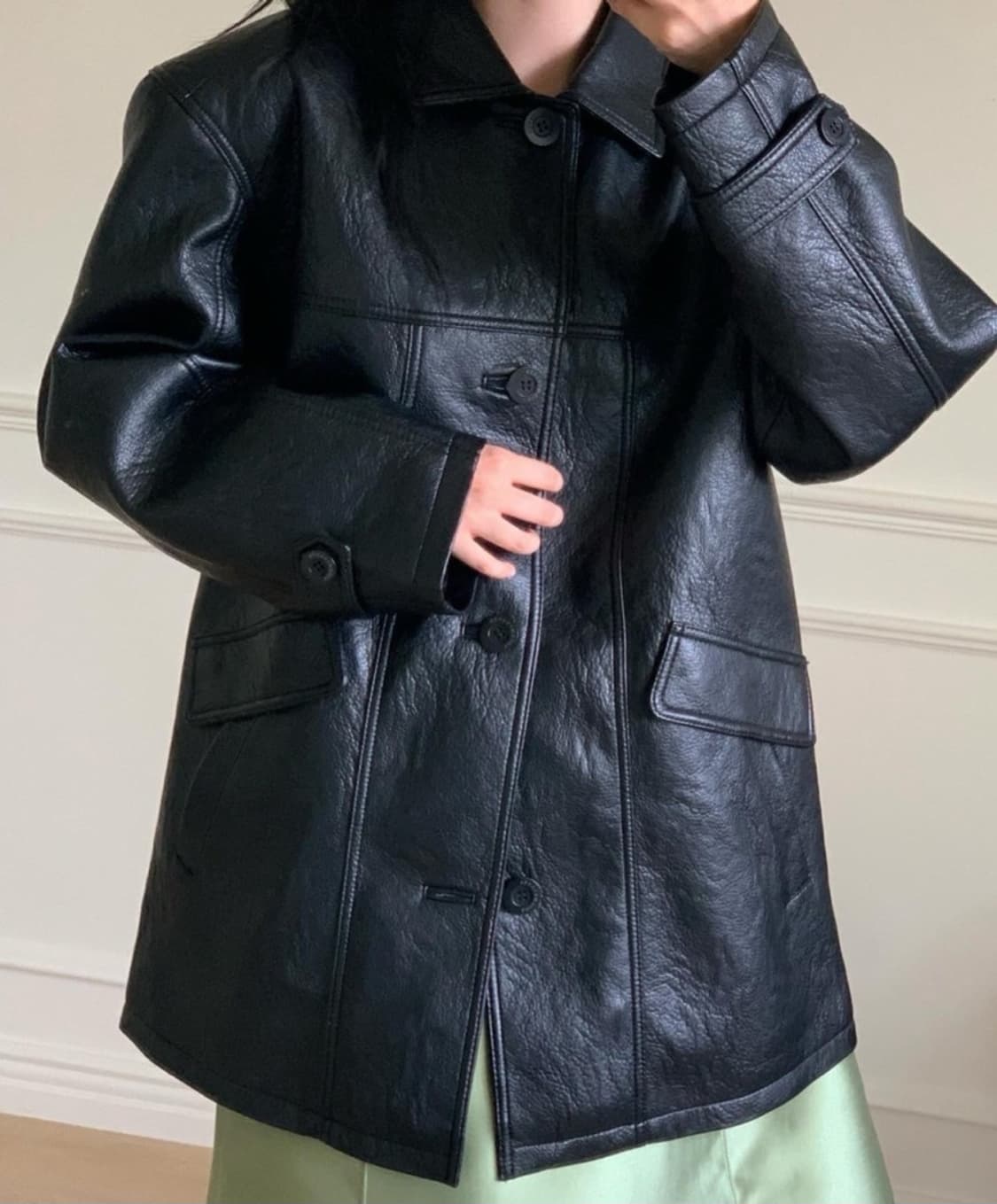 러브마이산타 아워 빈티지 레더 하프 자켓 레더 자켓 가죽 자켓 상품이미지5
