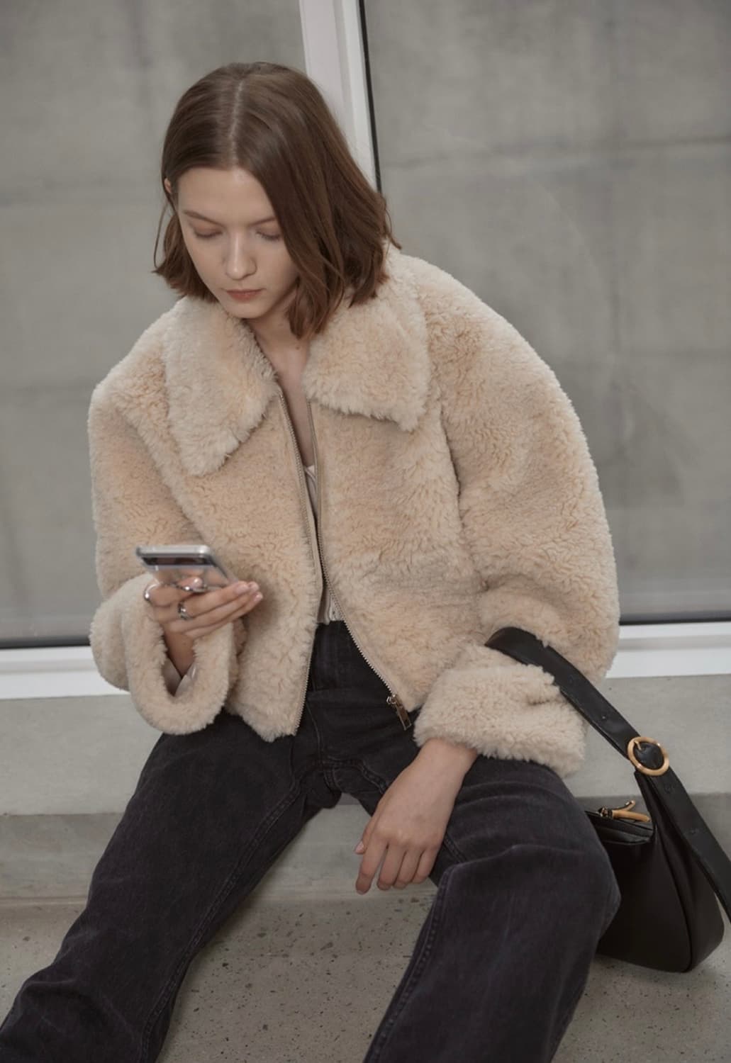 (W) 루에브르 포우 퍼 집업 자켓 라이트 베이지 상품이미지1