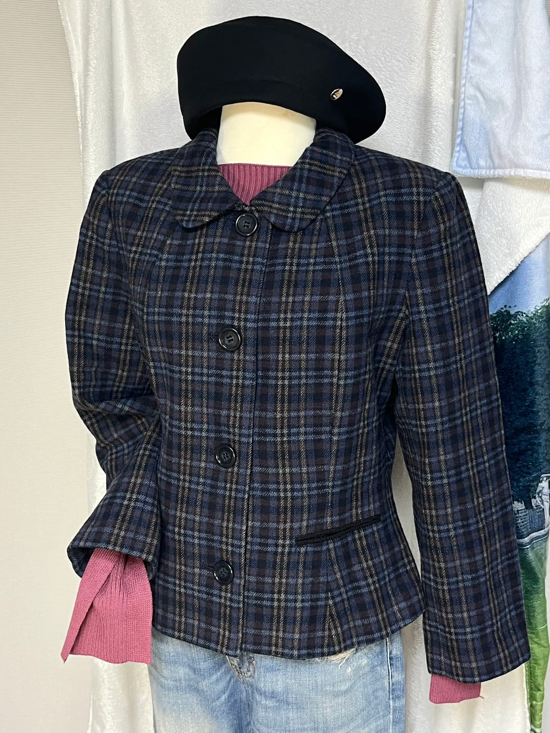 일본 빈티지 체크 울 자켓 상품이미지10