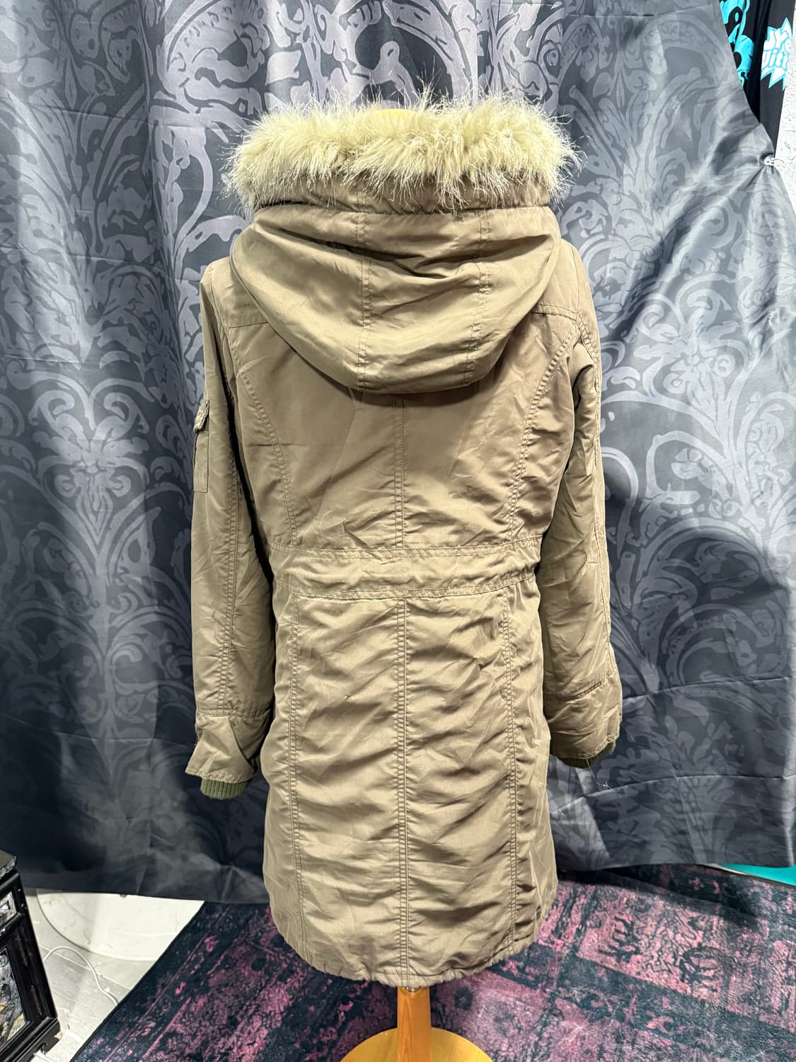 스트링 버클넥 퍼 후드 롱 야상 상품이미지5