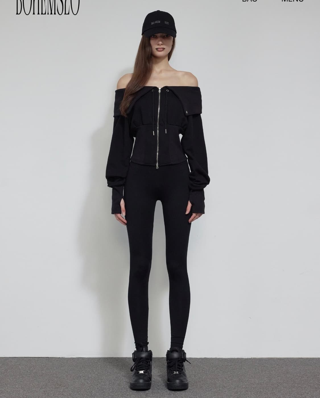 보헤미안서울 코르셋 오프숄더 집업 블랙 상품이미지3