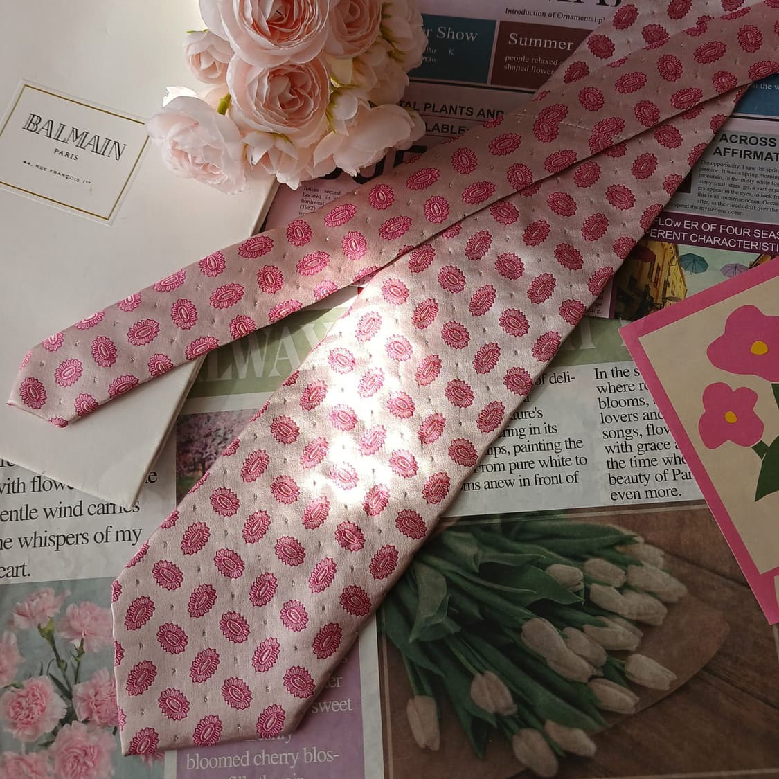 발망 실크 핑크 패턴 넥타이 9.7cm A등급 A19448
 상품이미지5