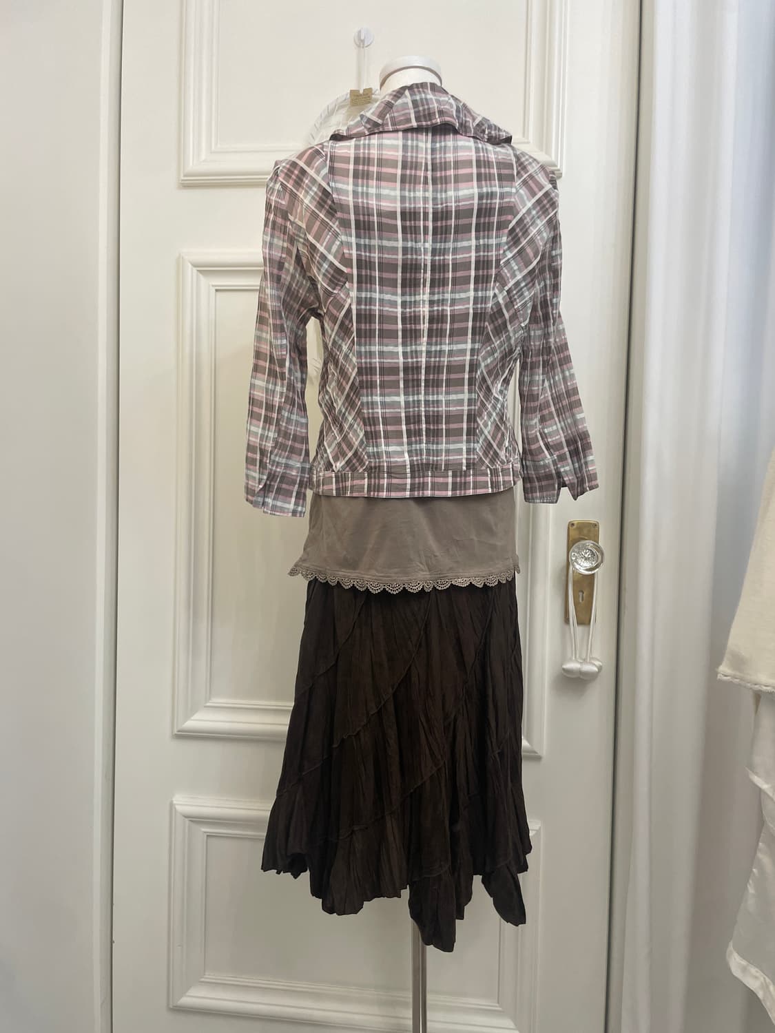 brown pink check cotton jacket&brown lac 상품이미지3