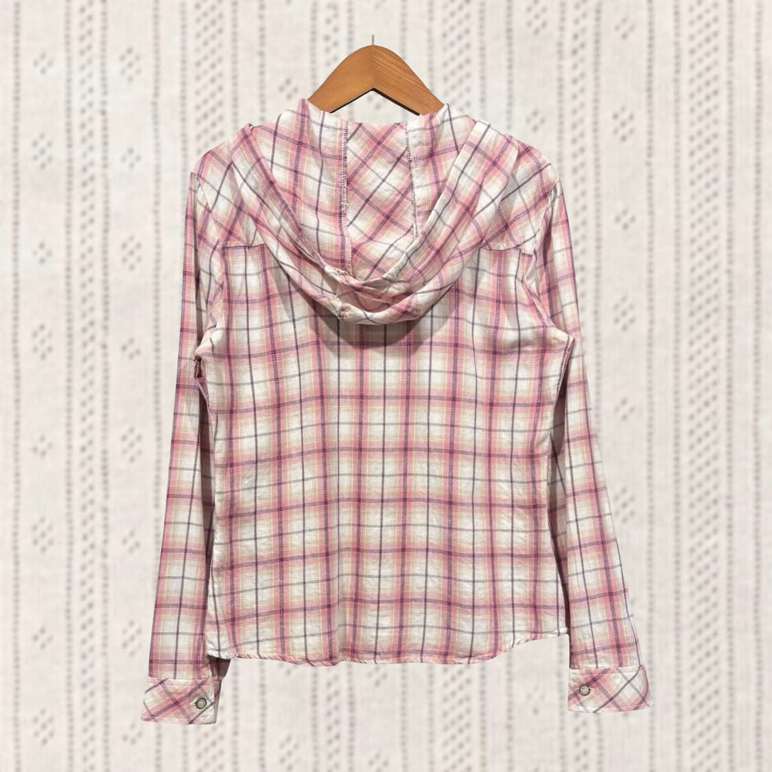 일본 빈티지 핑크 체크 글리터 모리걸 후드 셔츠 상품이미지3