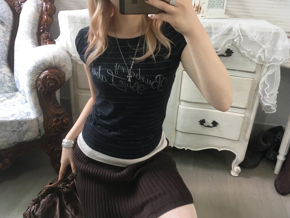 빈티지 브라운 니트 플리츠 스커트 상품이미지4