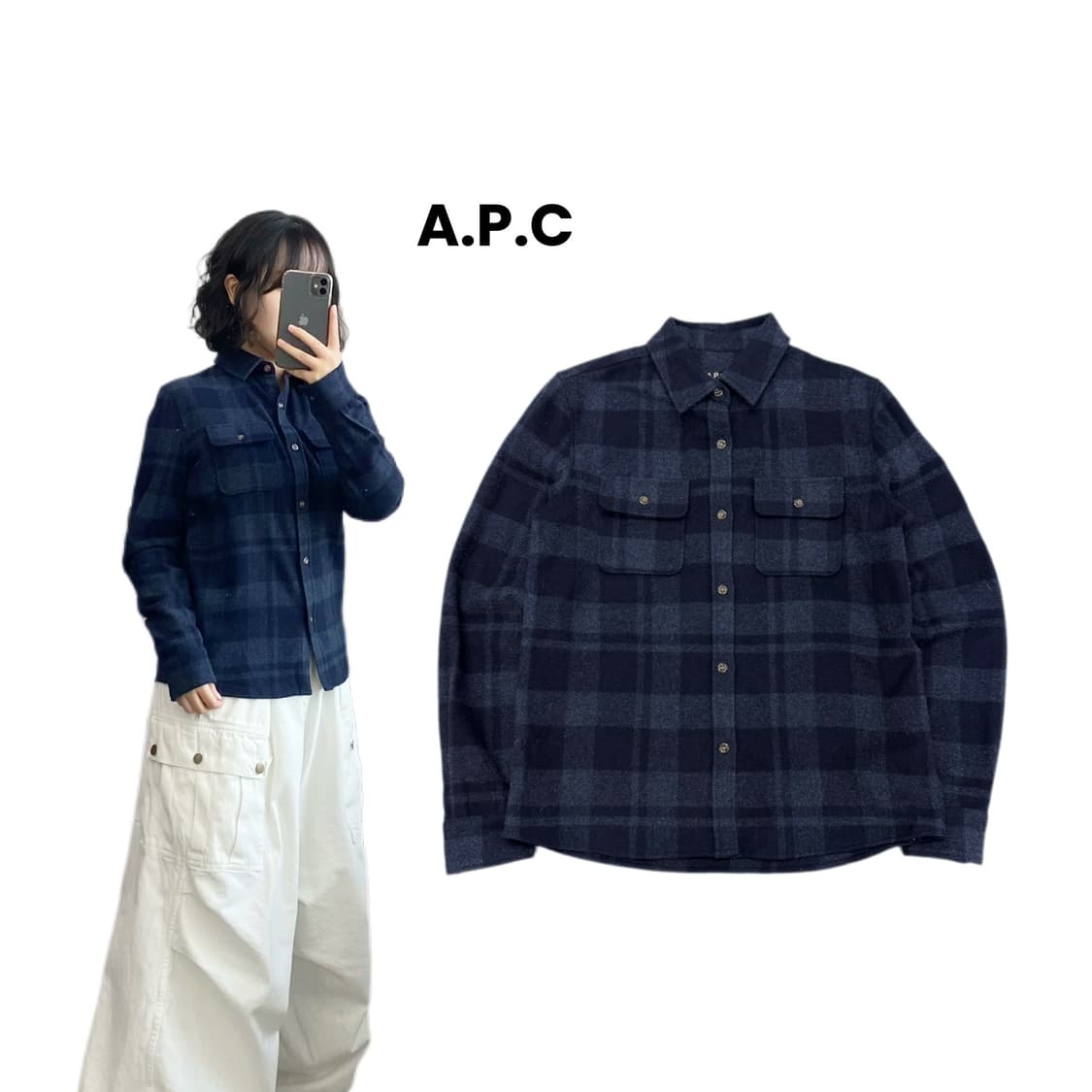 아페쎄 체크 울 모직 셔츠 상품이미지1