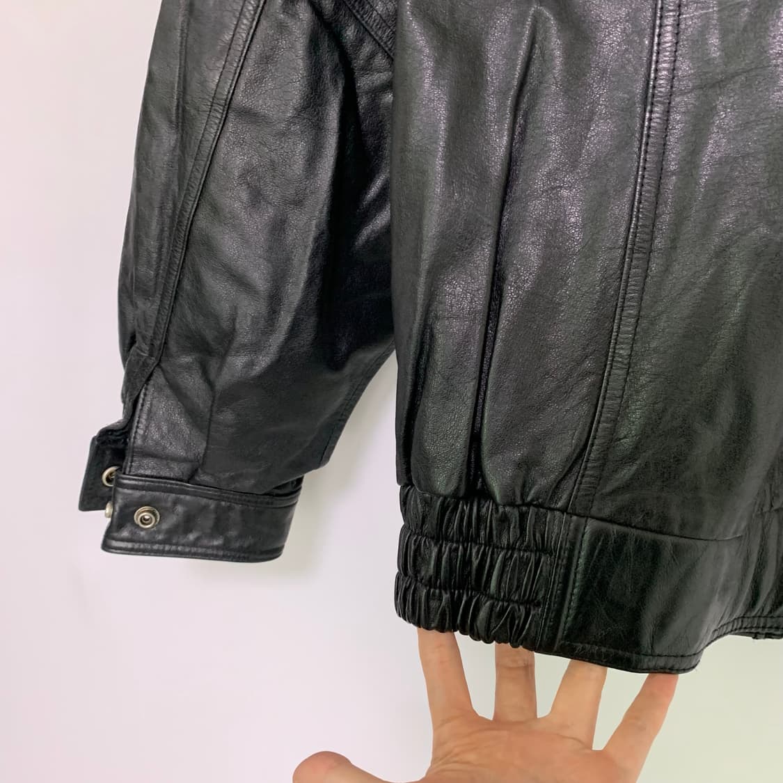 DANPOL 빈티지 리얼레더 양가죽 더블카라 하이넥 블루종 봄버자켓 상품이미지9