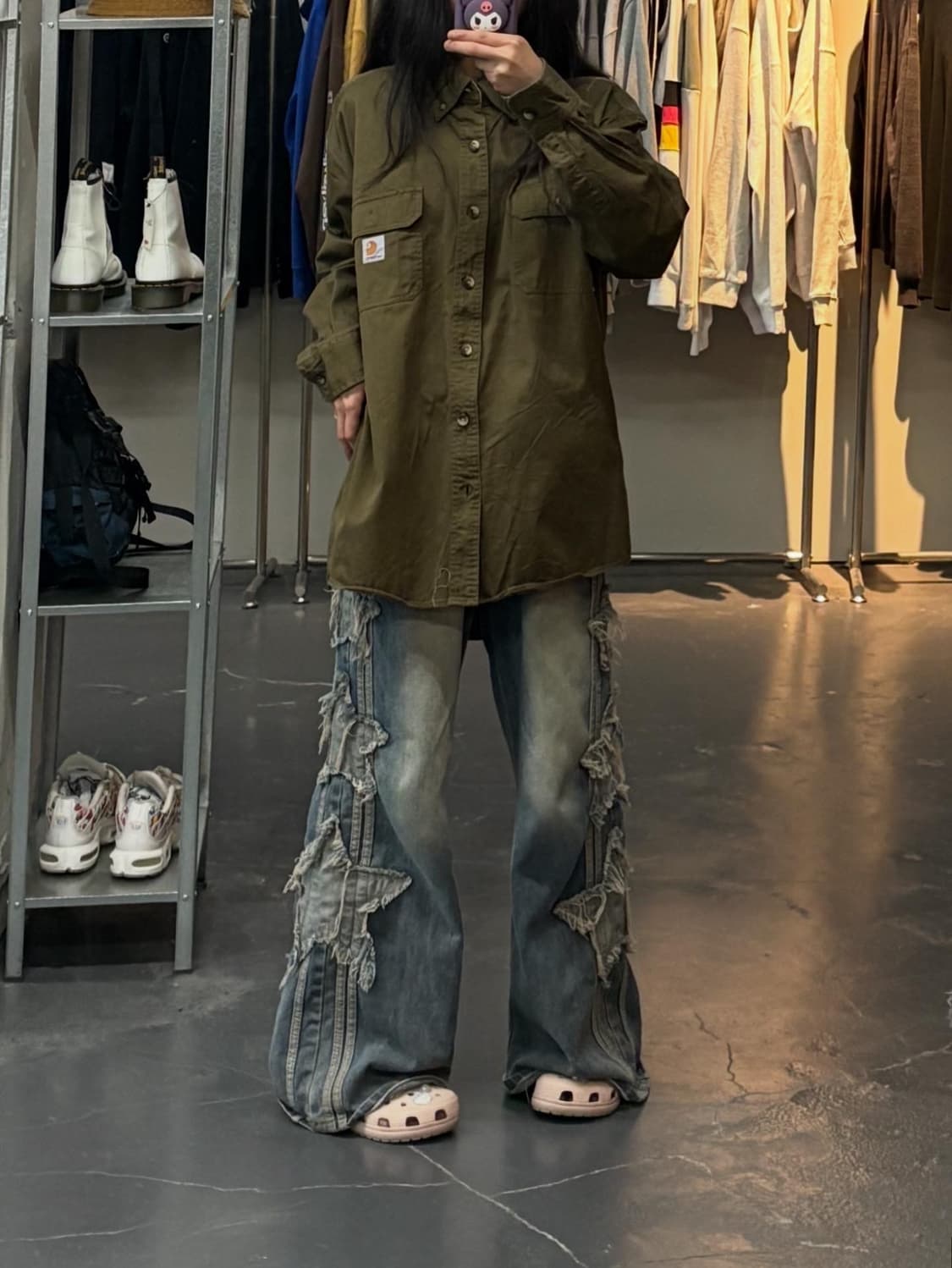 칼하트 카키 버튼다운 워크셔츠 A2763 상품이미지1