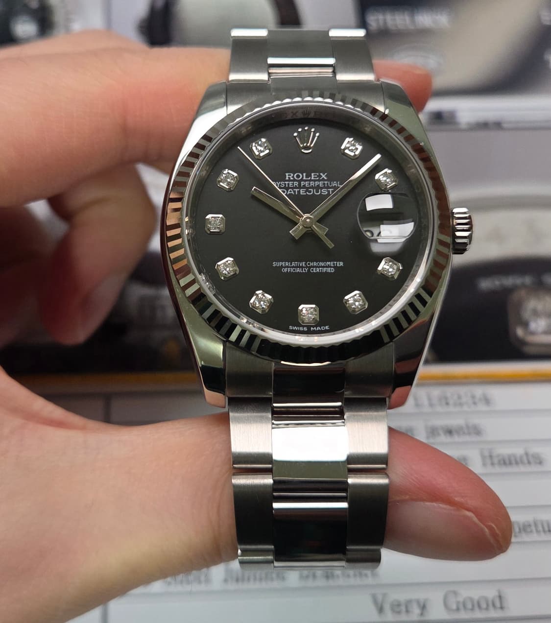 롤렉스 데이저스트 116234 블랙 10P다이아(검텐포) WG플루티드베젤 상품이미지3