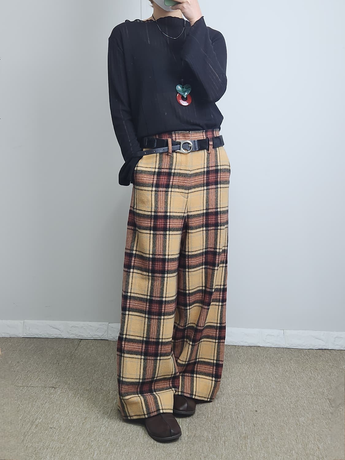 체크 울 와이드팬츠 상품이미지2