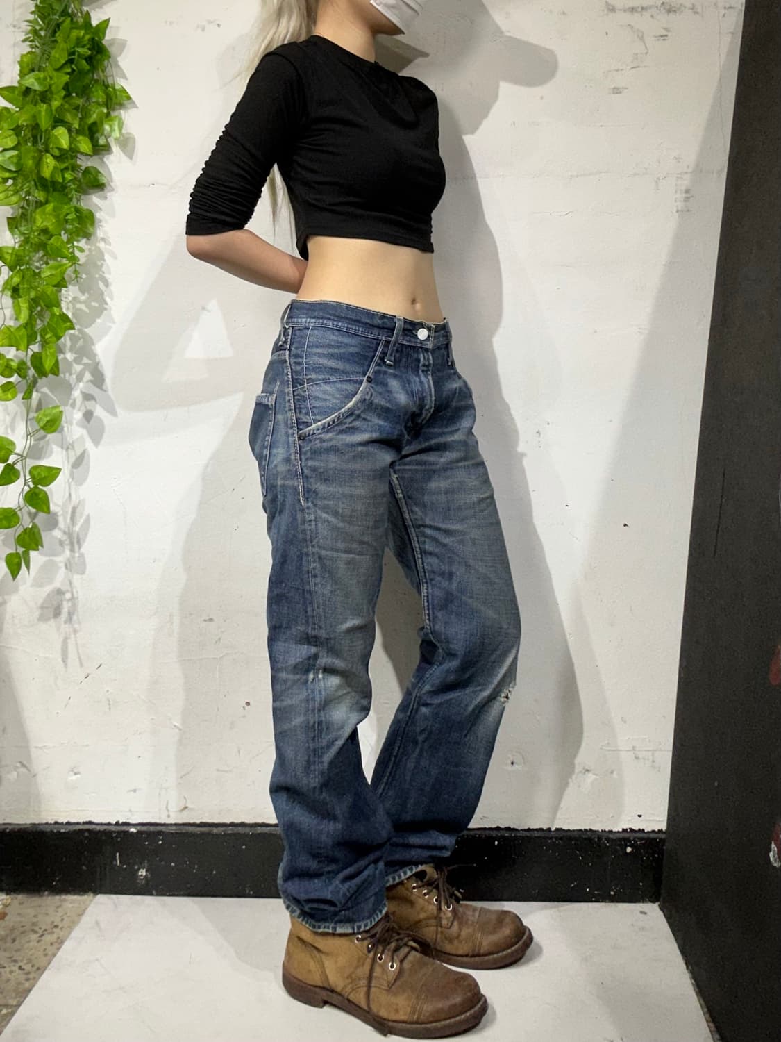 일본 빈티지 진청 와이드 워싱 데님 팬츠 청바지 M 상품이미지1