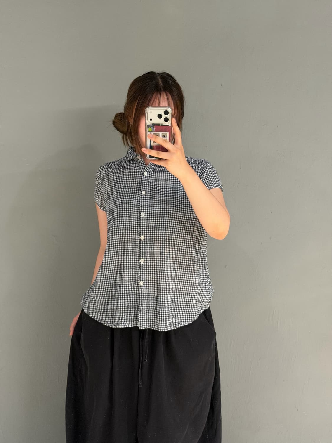 nerd navy check pattern blouse 상품이미지2