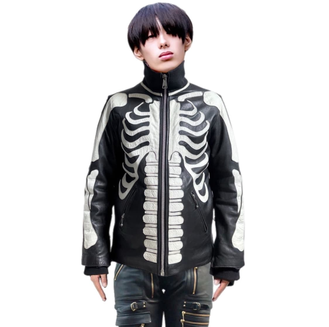 ( 레어) 05년도 네이버후드 아카이브 본 니트하이넥 카우레더 봄버자켓 상품이미지2