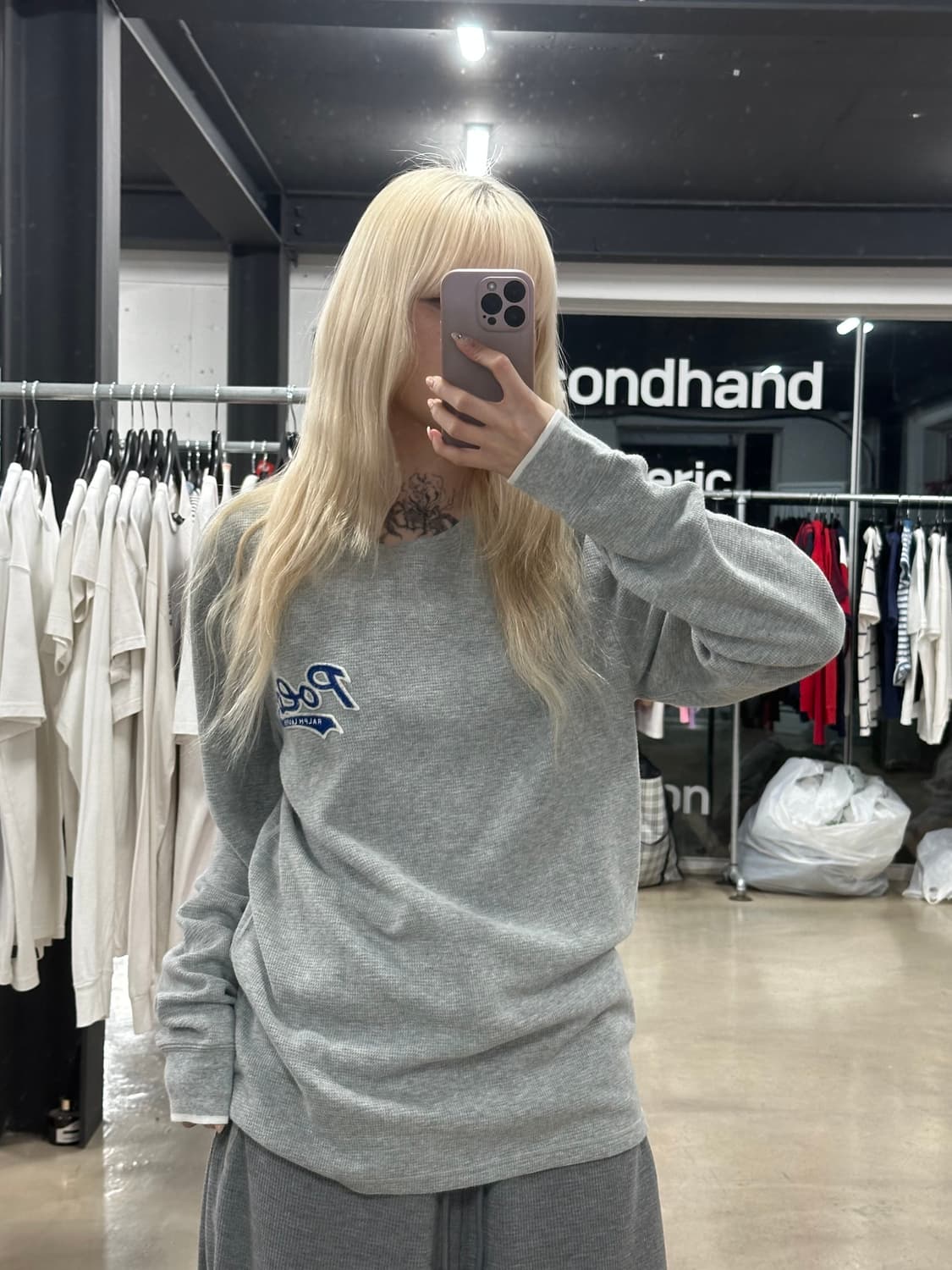 폴로 랄프로렌 자수 로고 그레이 와플 긴팔 티셔츠 상품이미지1