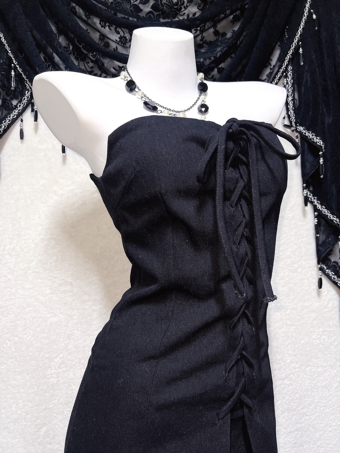 로맨틱고딕 고스펑크 히메갸루 블랙 코르셋 미니원피스 아일렛 탑드레스 섹시 상품이미지3