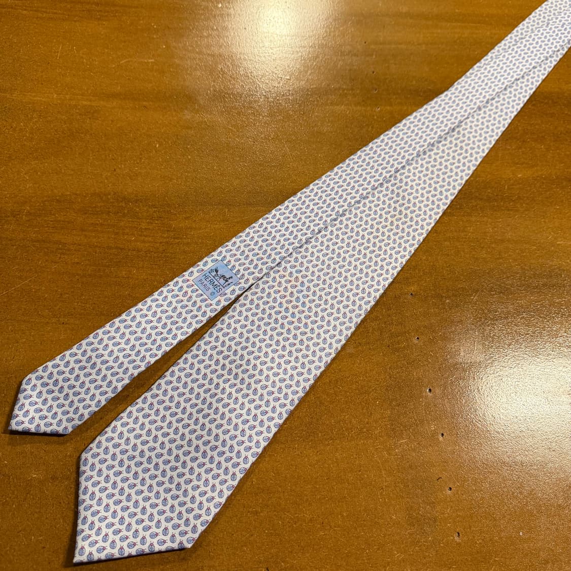 에르메스 HERMES 라이트 블루 미니 패턴 실크 넥타이 상품이미지3