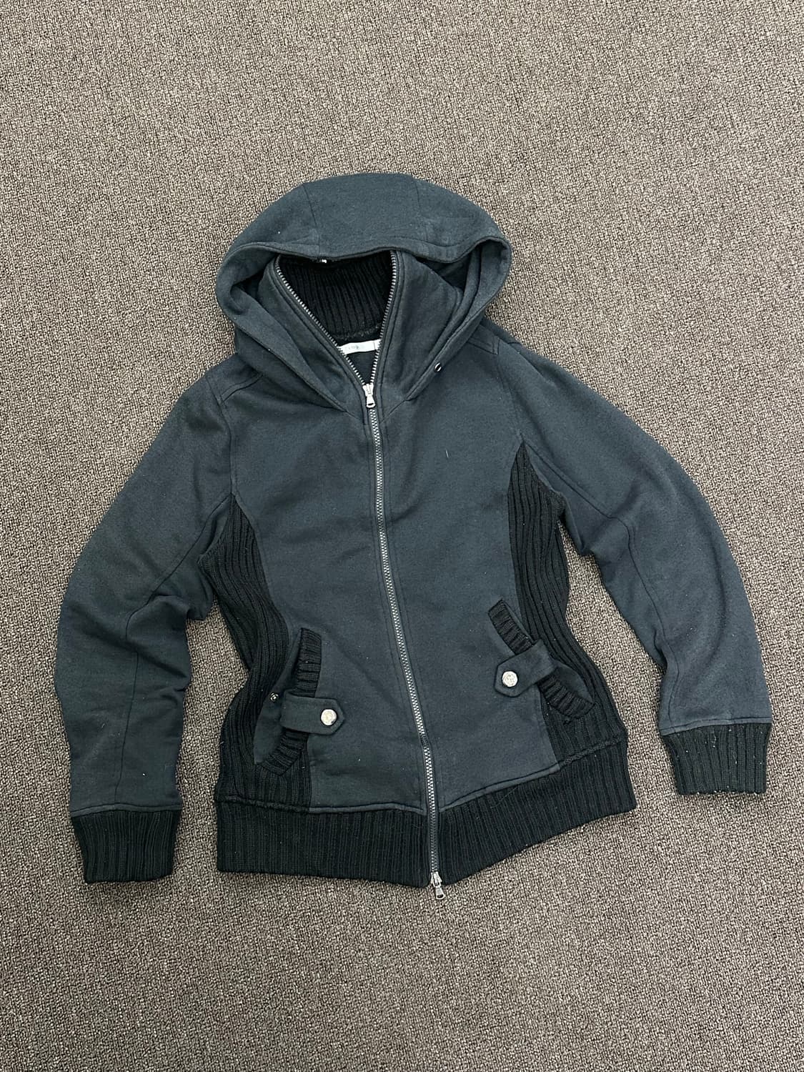 L)imp 빈티지 여성 투웨이 레이어드 블랙 후드집업 상품이미지2